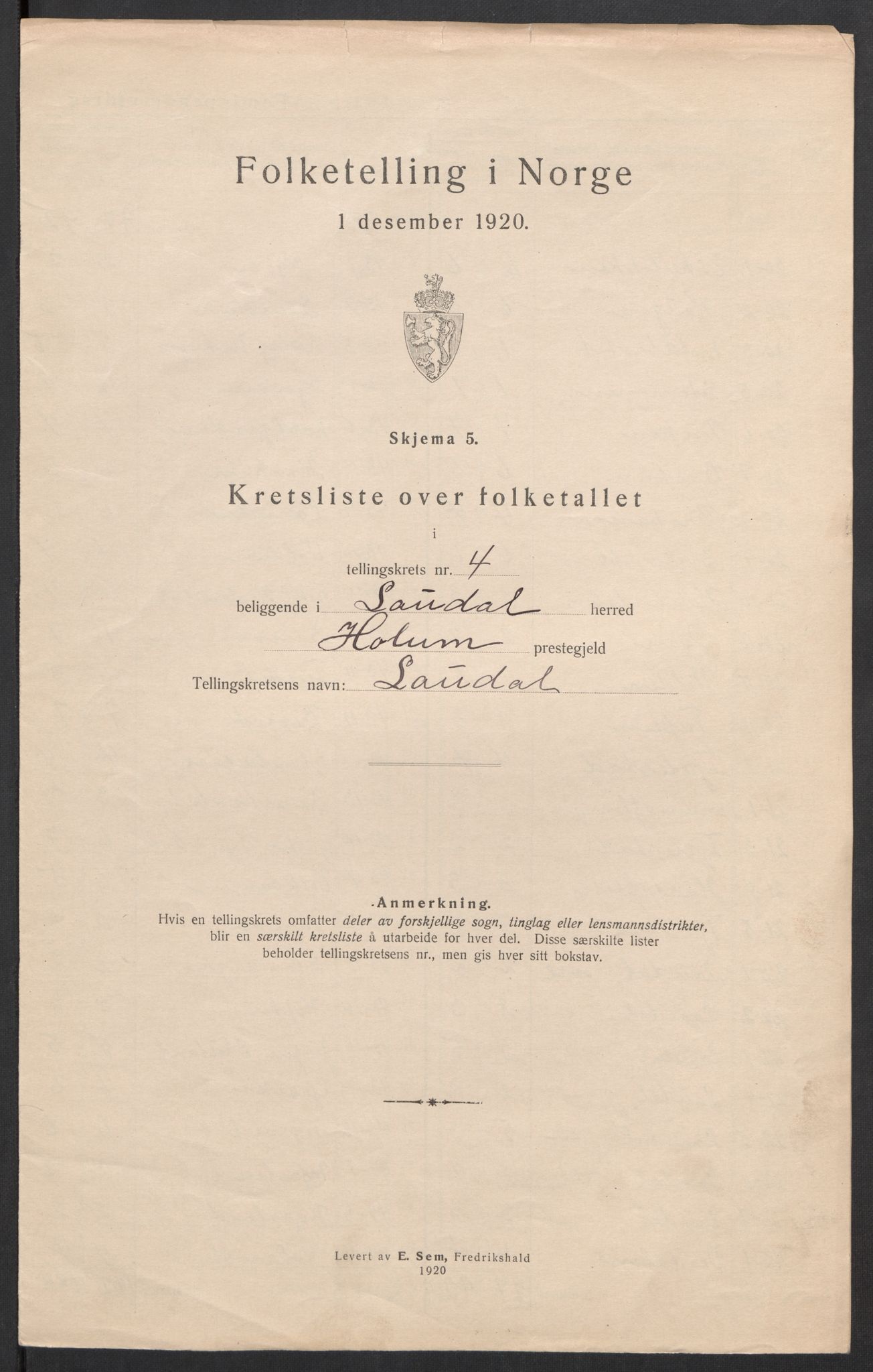 SAK, Folketelling 1920 for 1022 Laudal herred, 1920, s. 19