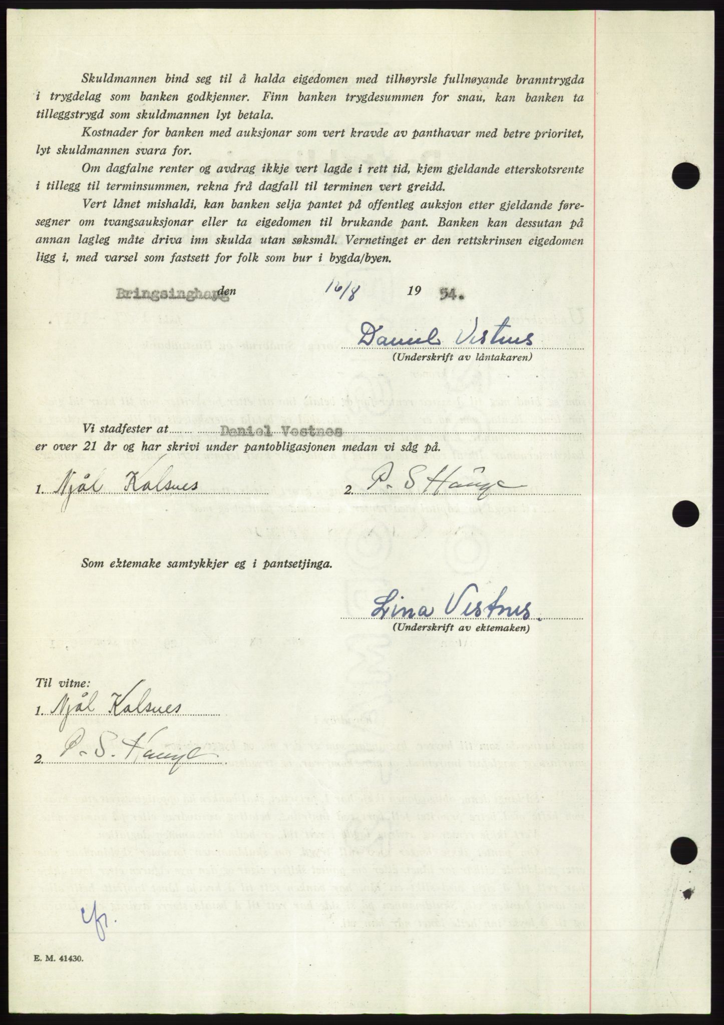 Søre Sunnmøre sorenskriveri, AV/SAT-A-4122/1/2/2C/L0126: Pantebok nr. 14B, 1954-1955, Dagboknr: 2604/1954