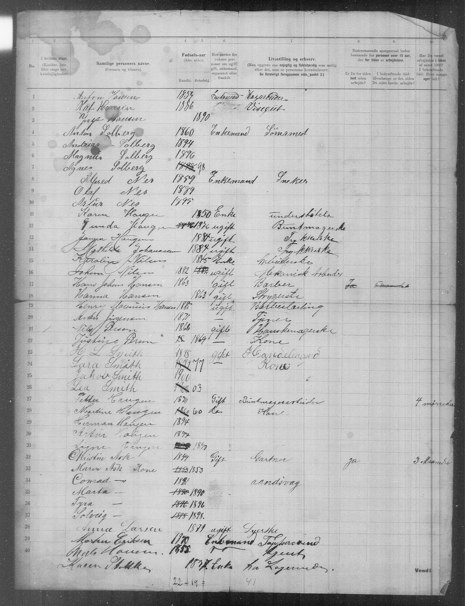 OBA, Kommunal folketelling 31.12.1903 for Kristiania kjøpstad, 1903, s. 2168