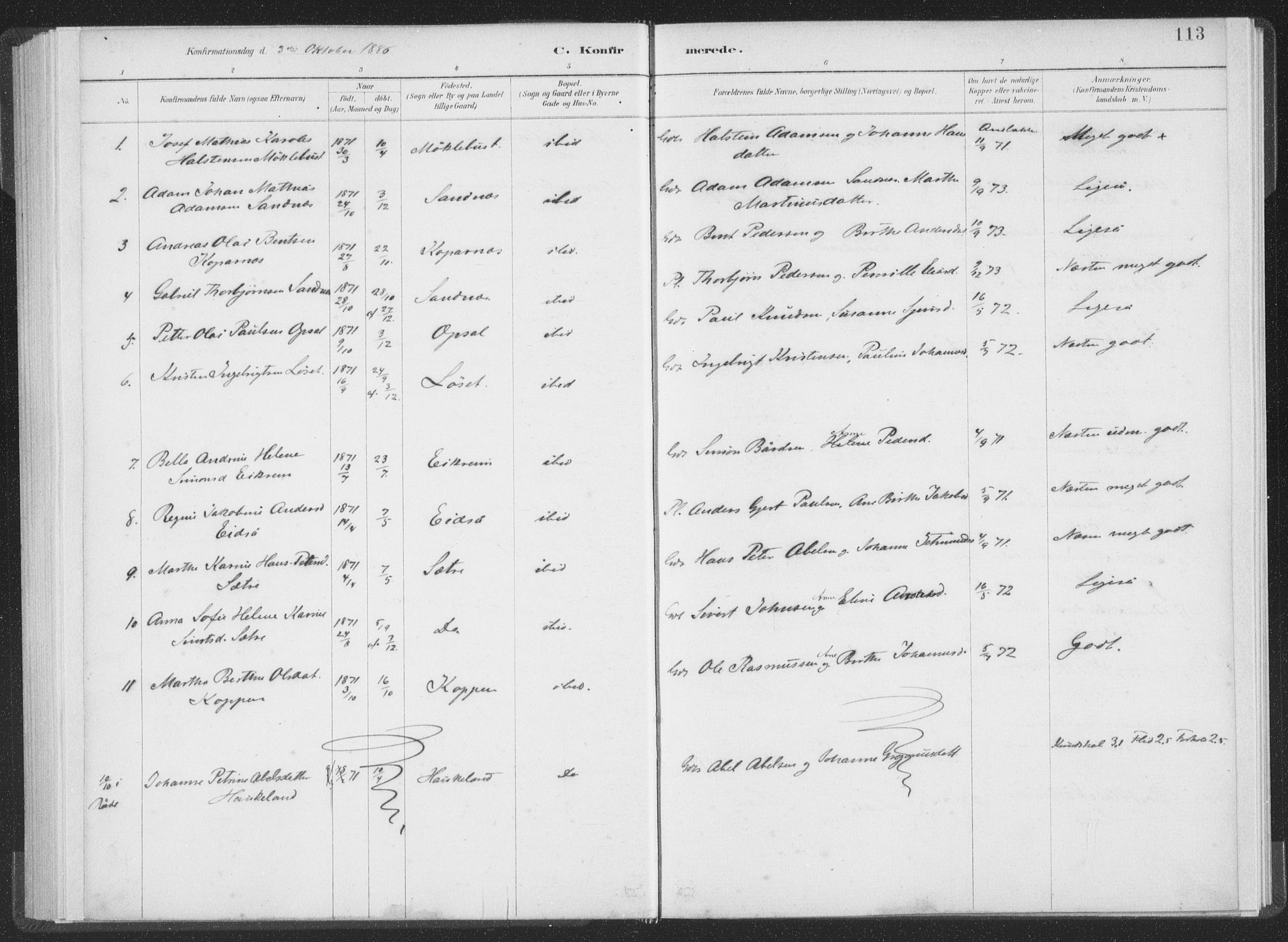 Ministerialprotokoller, klokkerbøker og fødselsregistre - Møre og Romsdal, AV/SAT-A-1454/502/L0025: Ministerialbok nr. 502A03, 1885-1909, s. 113