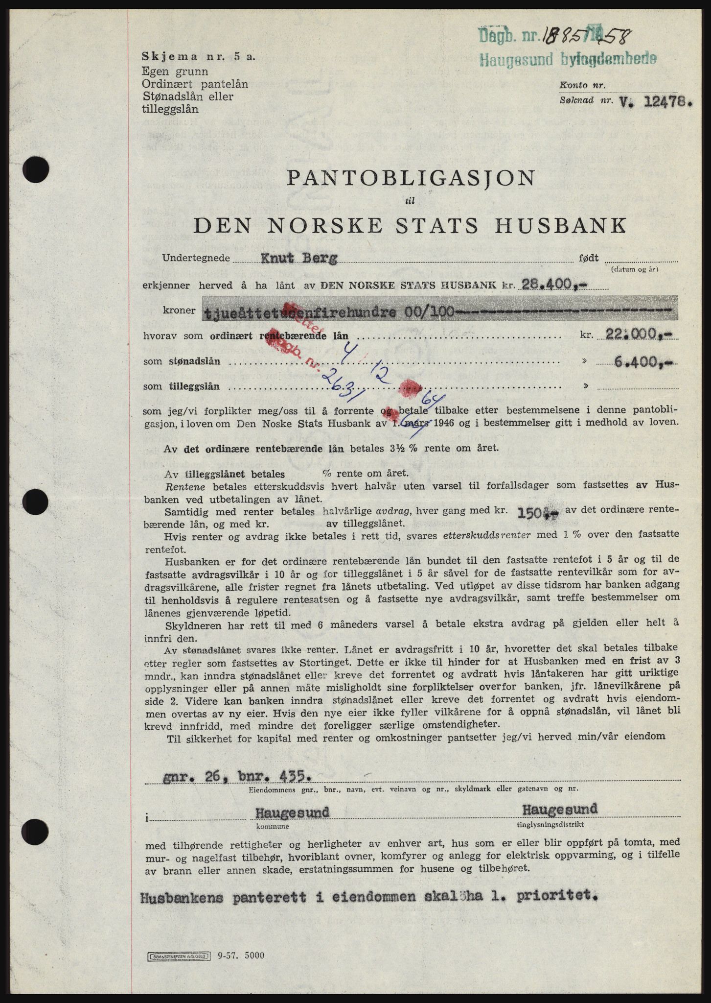 Haugesund tingrett, SAST/A-101415/01/II/IIC/L0044: Pantebok nr. B 44, 1958-1959, Dagboknr: 1885/1958