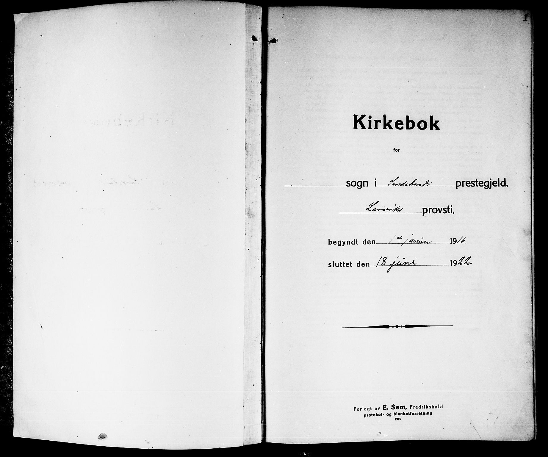 Sandar kirkebøker, AV/SAKO-A-243/G/Ga/L0003: Klokkerbok nr. 3, 1916-1922, s. 1