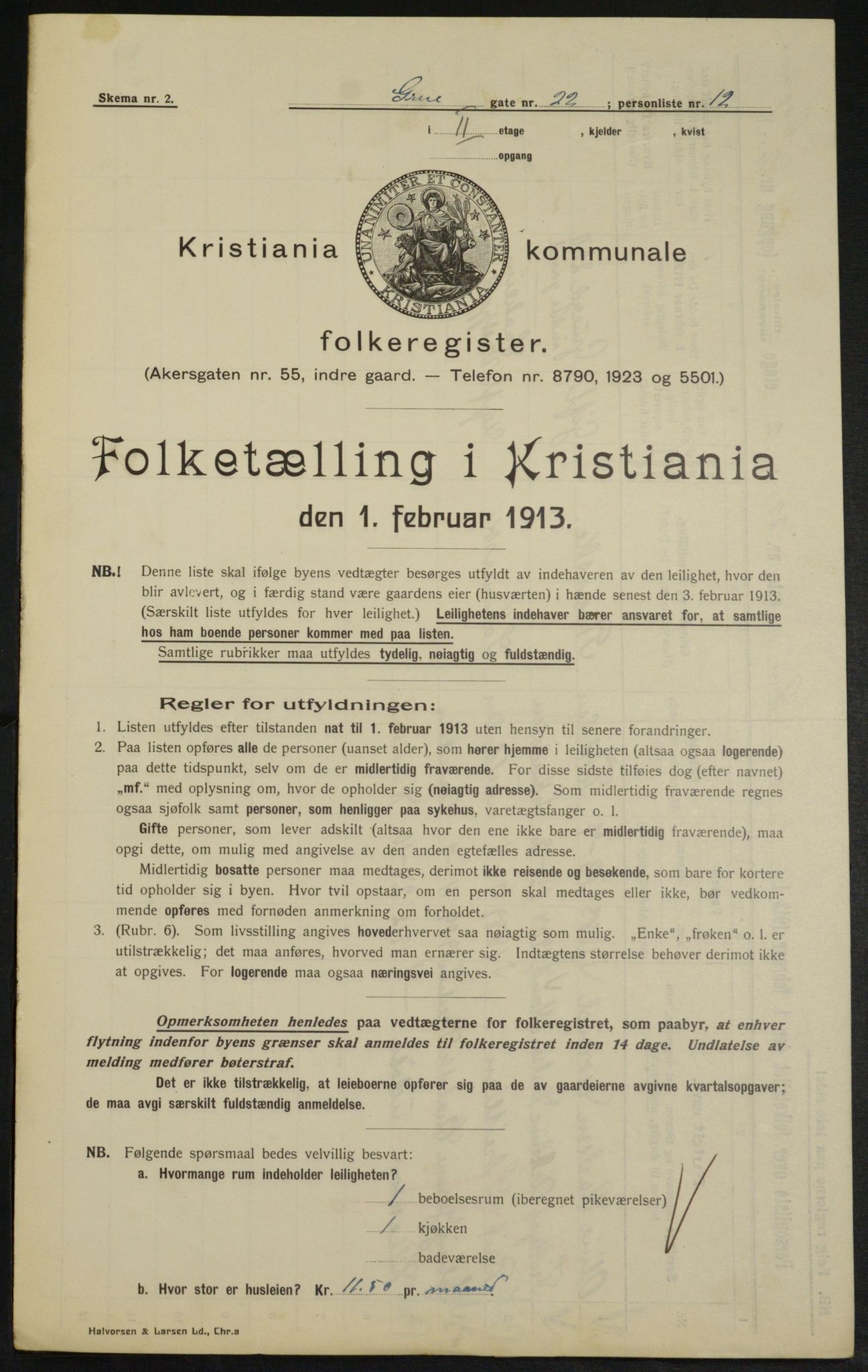 OBA, Kommunal folketelling 1.2.1913 for Kristiania, 1913, s. 30705