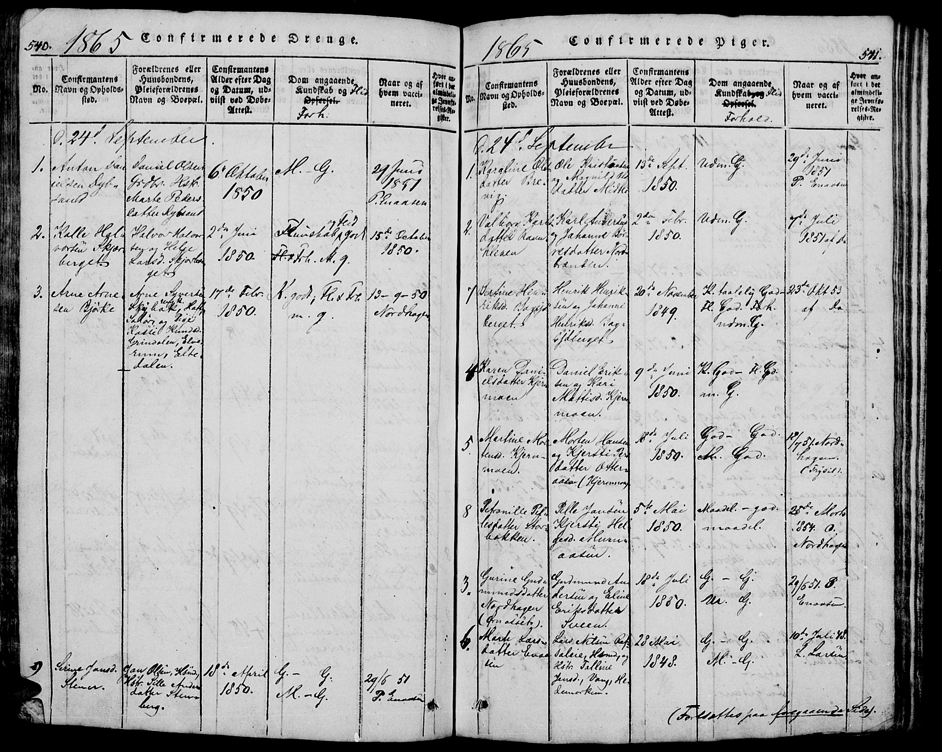 Trysil prestekontor, SAH/PREST-046/H/Ha/Hab/L0005: Klokkerbok nr. 5, 1814-1877, s. 540-541