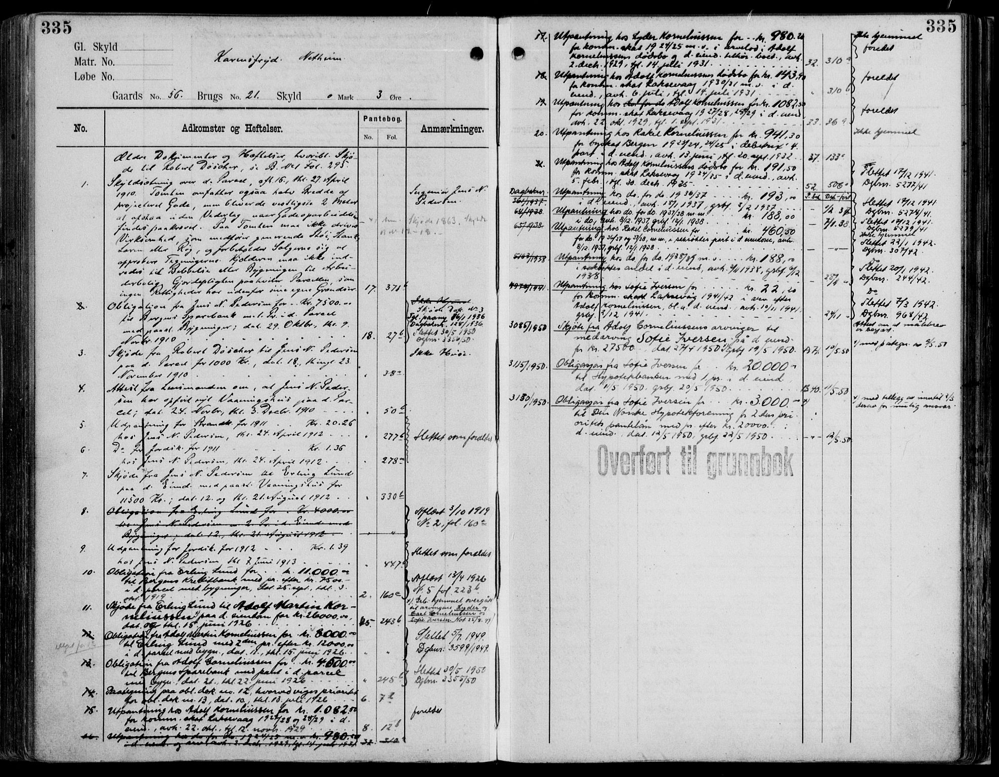 Midhordland sorenskriveri, AV/SAB-A-3001/1/G/Ga/Gab/L0114: Panteregister nr. II.A.b.114, s. 335