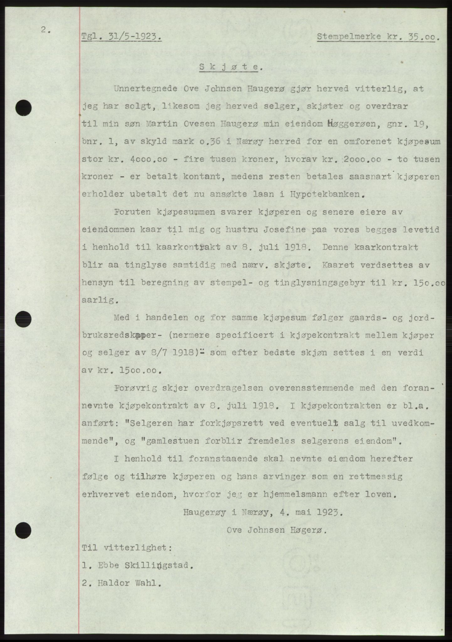 Namdal sorenskriveri, SAT/A-4133/1/2/2C: Pantebok nr. -, 1922-1925, Tingl.dato: 31.05.1923
