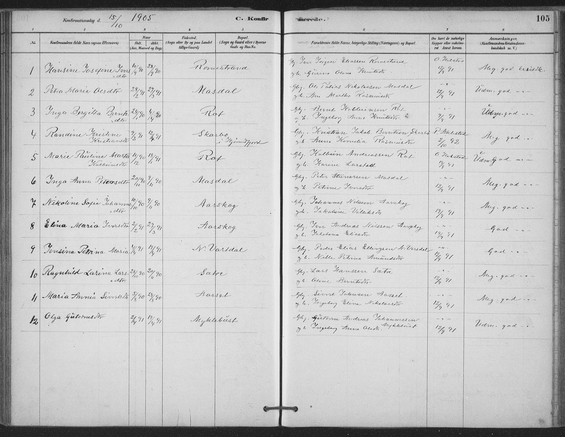 Ministerialprotokoller, klokkerbøker og fødselsregistre - Møre og Romsdal, AV/SAT-A-1454/514/L0199: Ministerialbok nr. 514A01, 1878-1912, s. 105