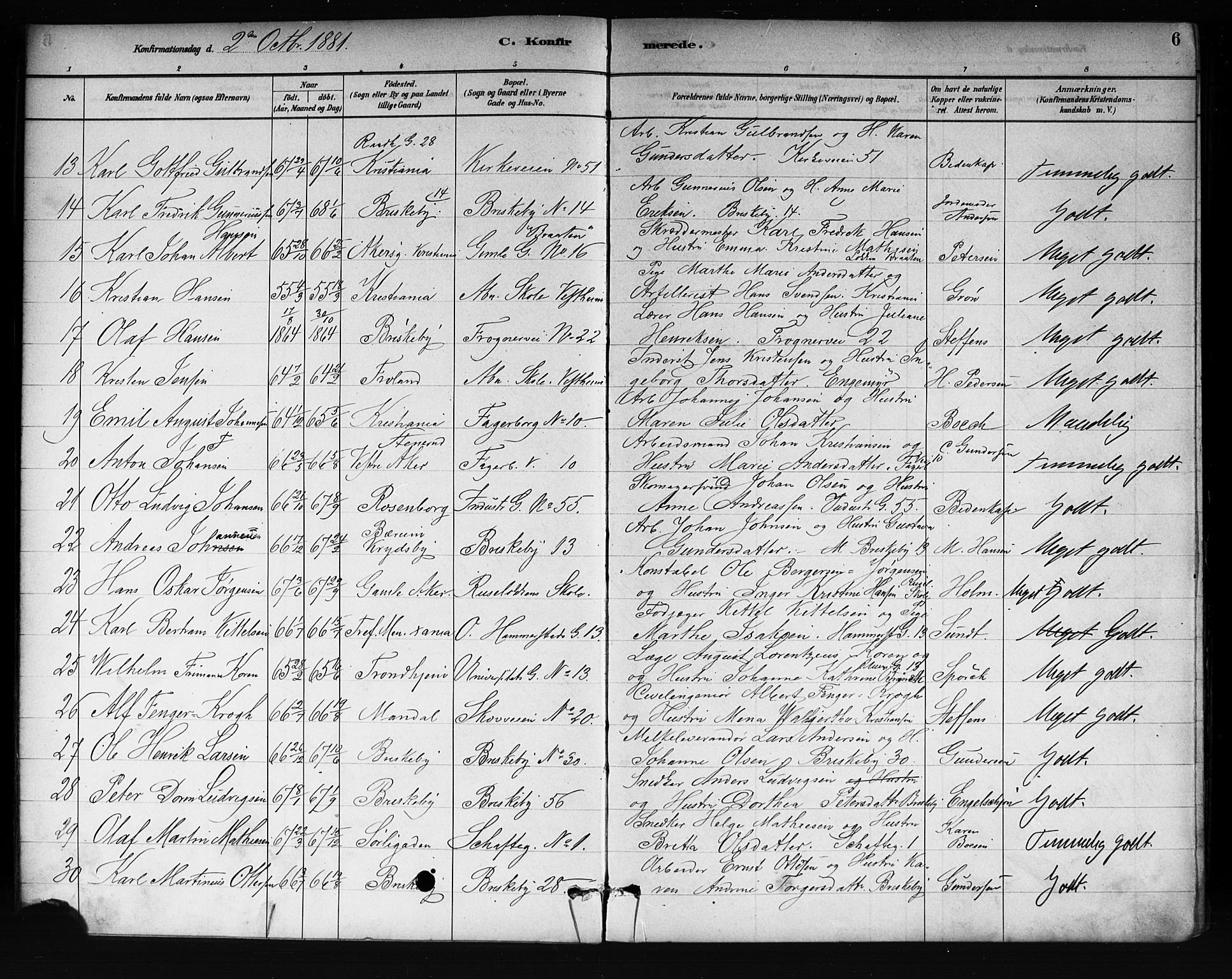 Uranienborg prestekontor Kirkebøker, AV/SAO-A-10877/F/Fa/L0002: Ministerialbok nr. 2, 1880-1896, s. 6