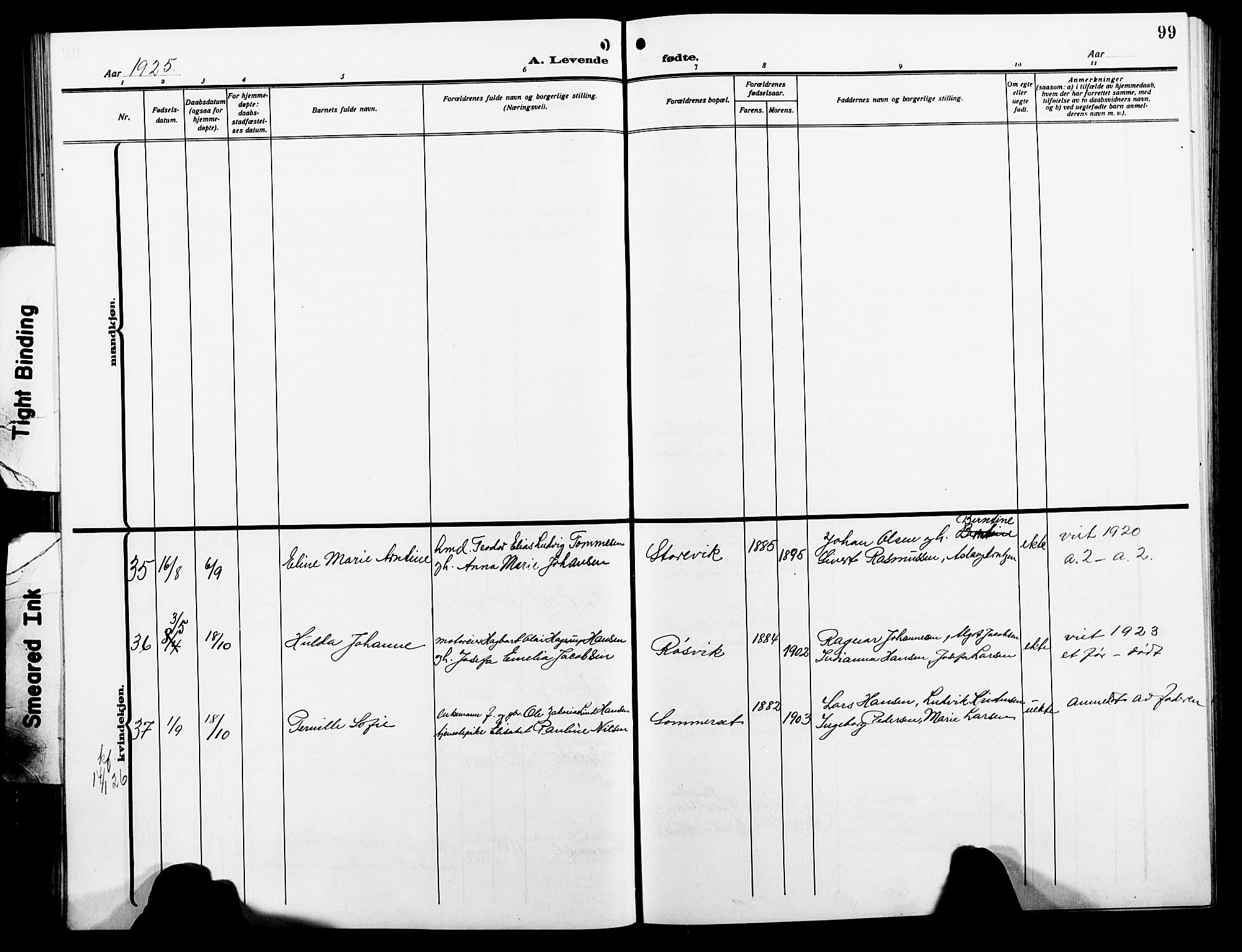 Ministerialprotokoller, klokkerbøker og fødselsregistre - Nordland, AV/SAT-A-1459/854/L0787: Klokkerbok nr. 854C03, 1913-1926, s. 99