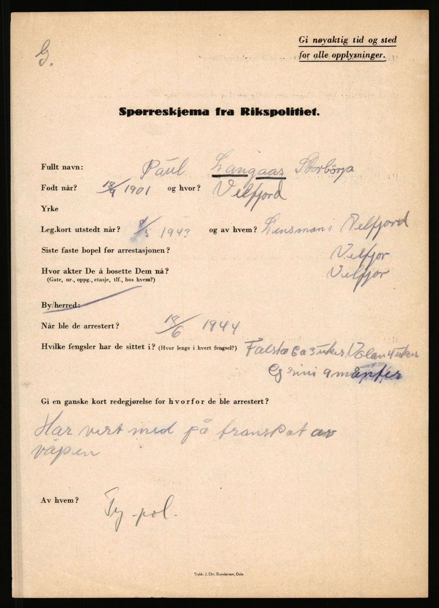 Rikspolitisjefen, AV/RA-S-1560/L/L0010: Kristianslund, Charles Ragnvald - Losvik, Einar, 1940-1945, s. 420