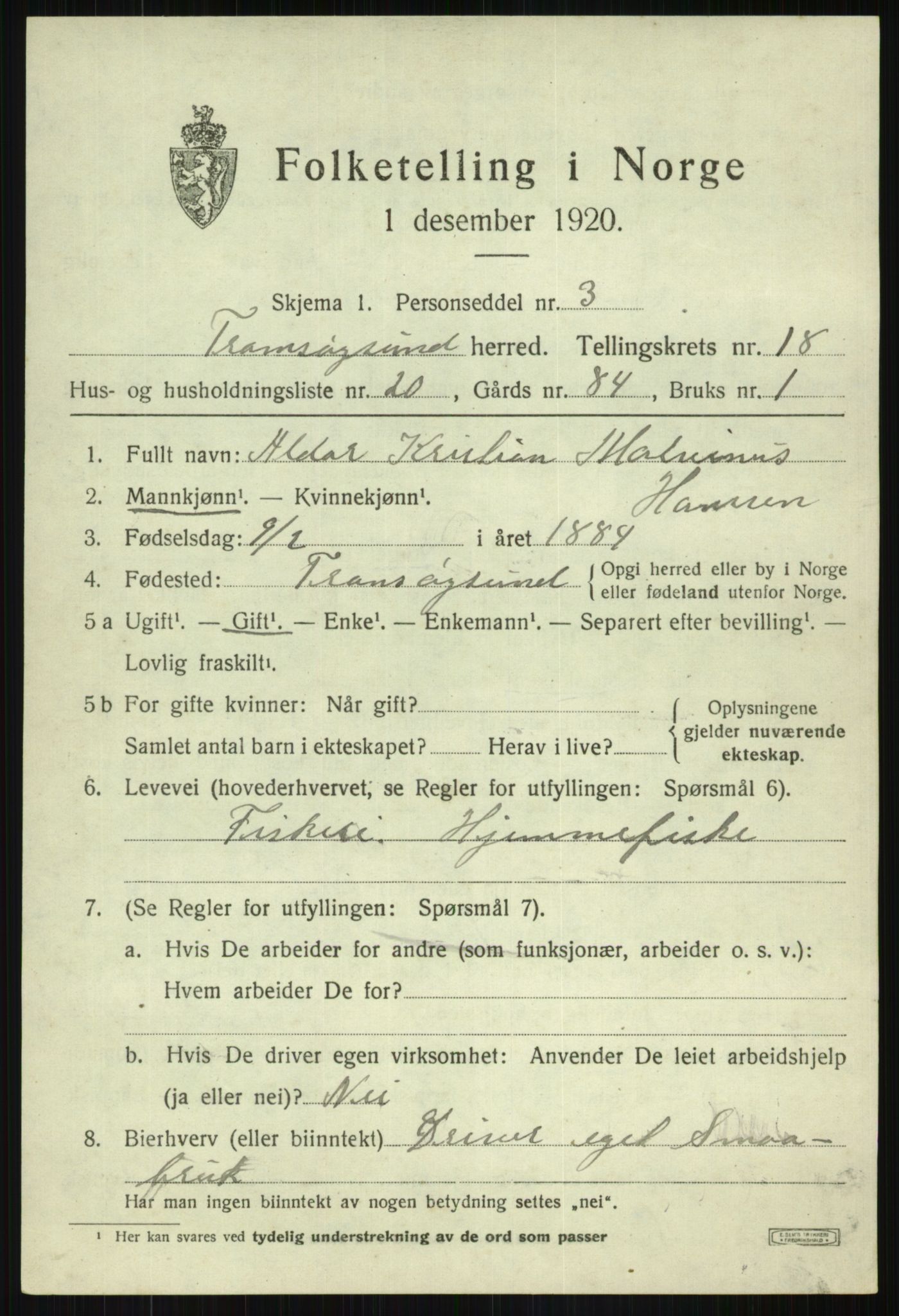SATØ, Folketelling 1920 for 1934 Tromsøysund herred, 1920, s. 10186