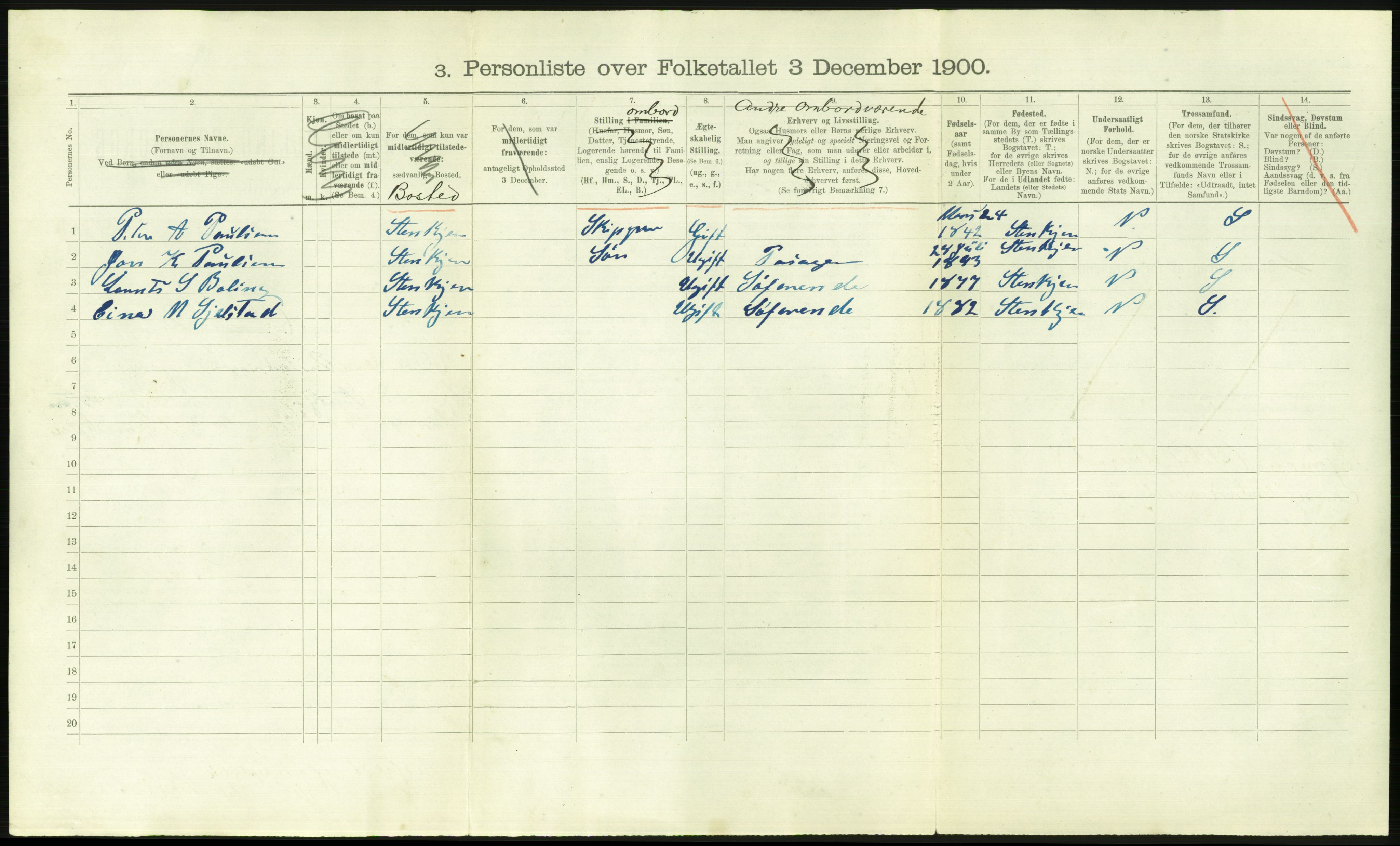 RA, Folketelling 1900 - skipslister med personlister for skip i norske havner, utenlandske havner og til havs, 1900, s. 2300