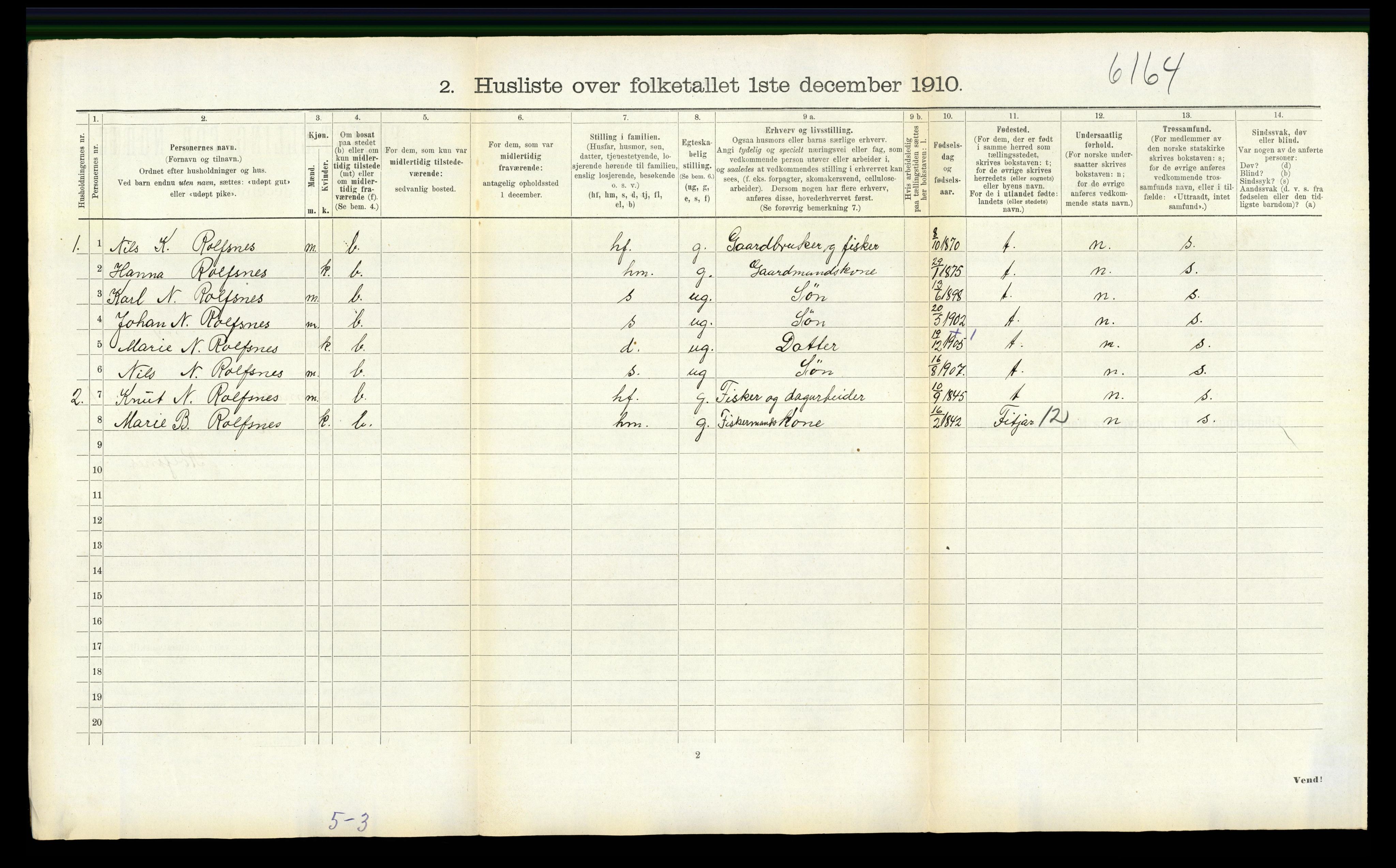 RA, Folketelling 1910 for 1218 Finnås herred, 1910, s. 141