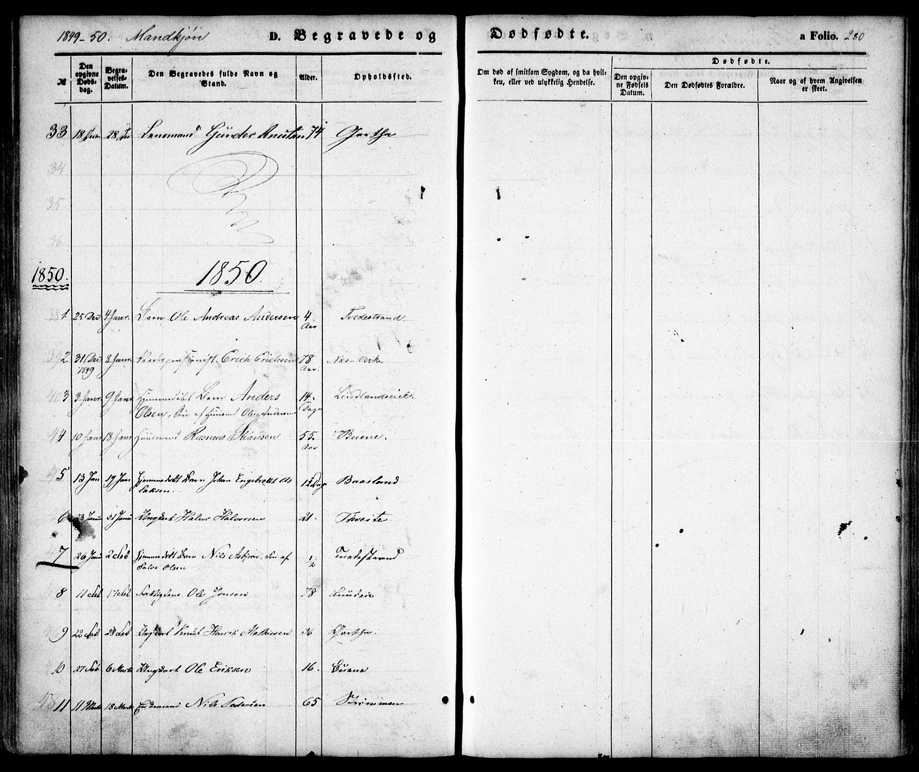 Holt sokneprestkontor, AV/SAK-1111-0021/F/Fa/L0008: Ministerialbok nr. A 8, 1849-1860, s. 280