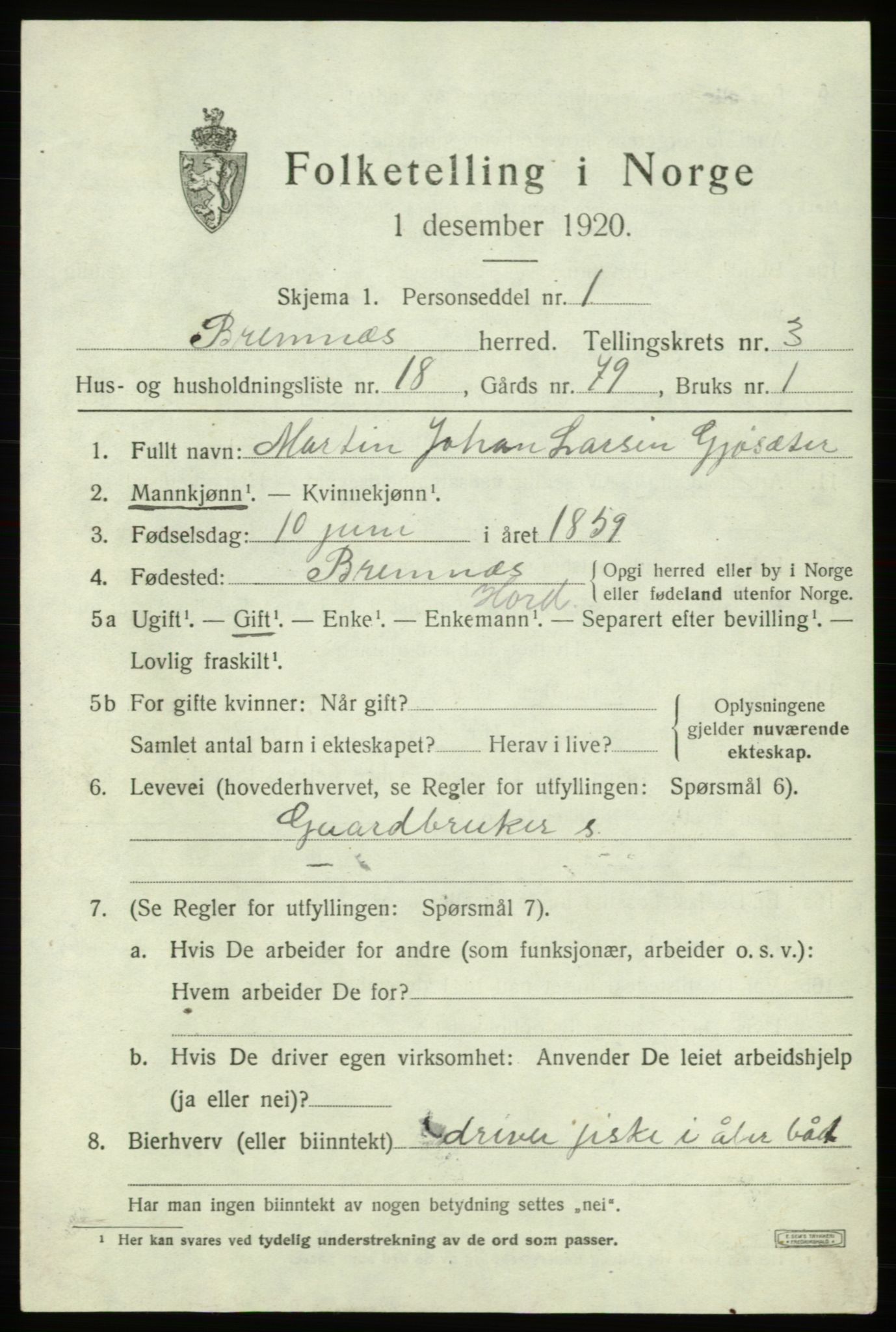SAB, Folketelling 1920 for 1220 Bremnes herred, 1920, s. 1776