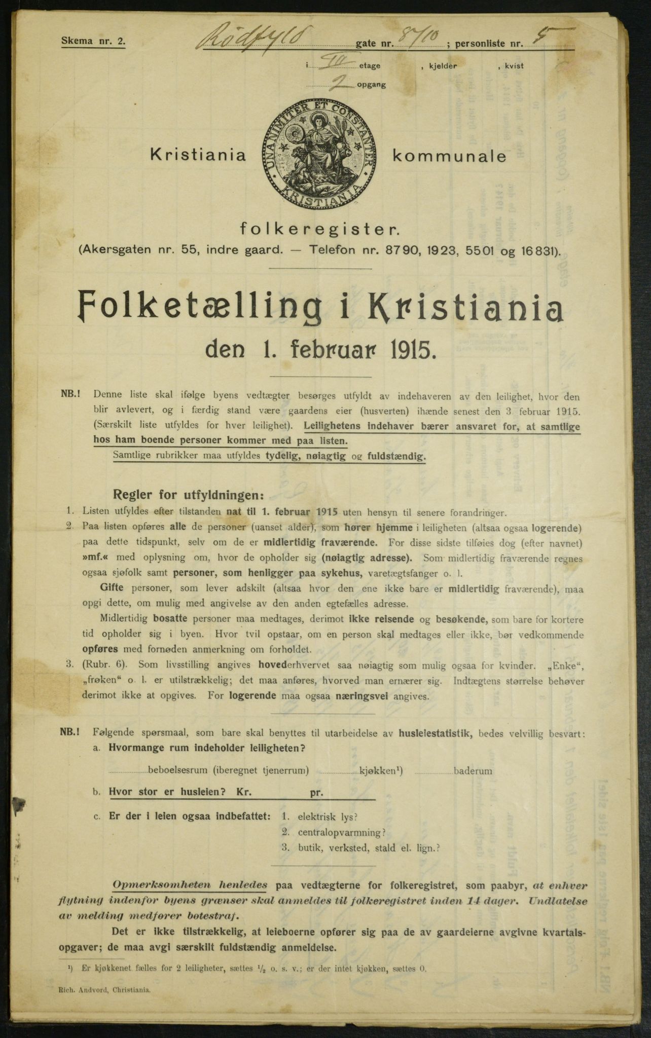 OBA, Kommunal folketelling 1.2.1915 for Kristiania, 1915, s. 85544