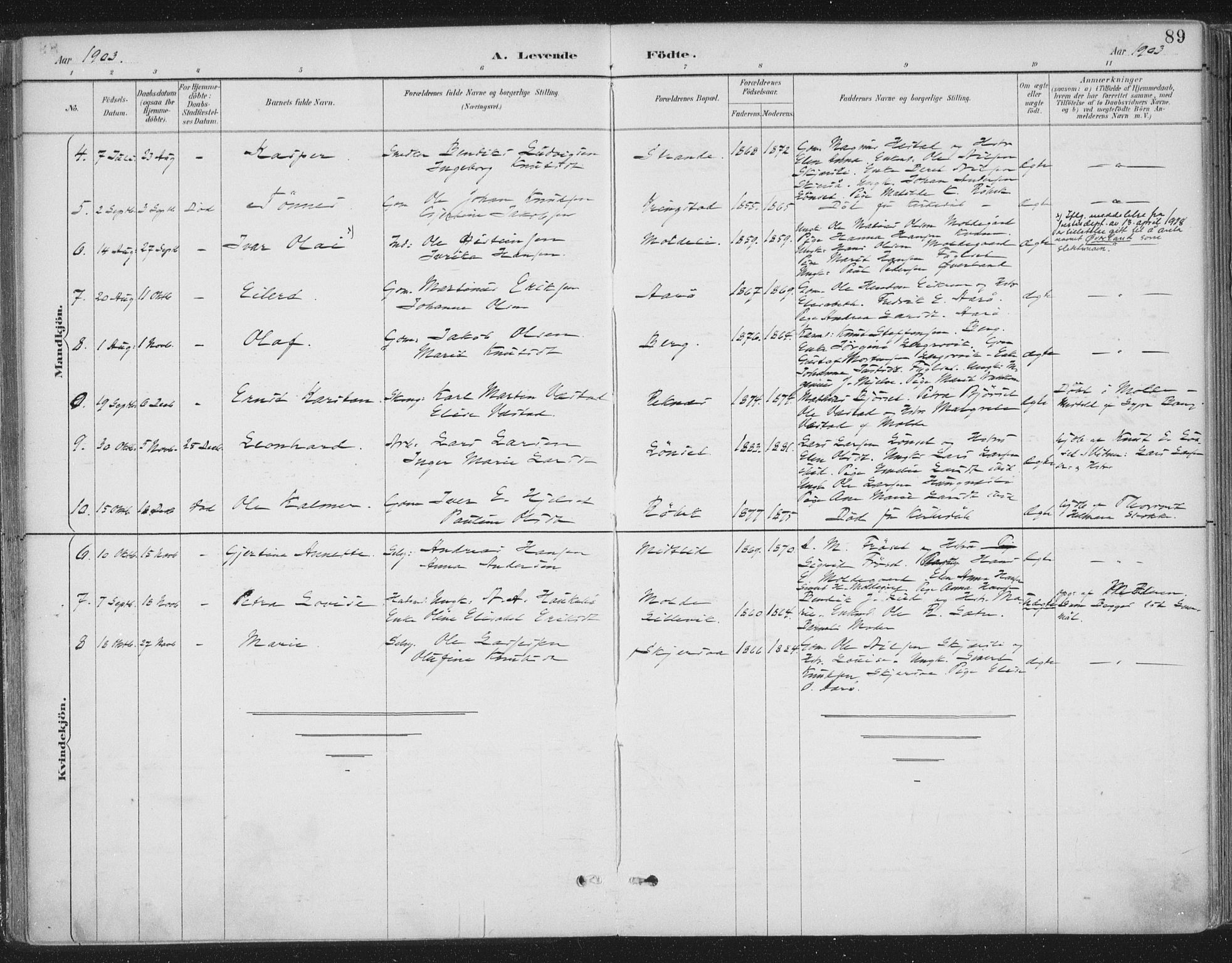 Ministerialprotokoller, klokkerbøker og fødselsregistre - Møre og Romsdal, SAT/A-1454/555/L0658: Ministerialbok nr. 555A09, 1887-1917, s. 89