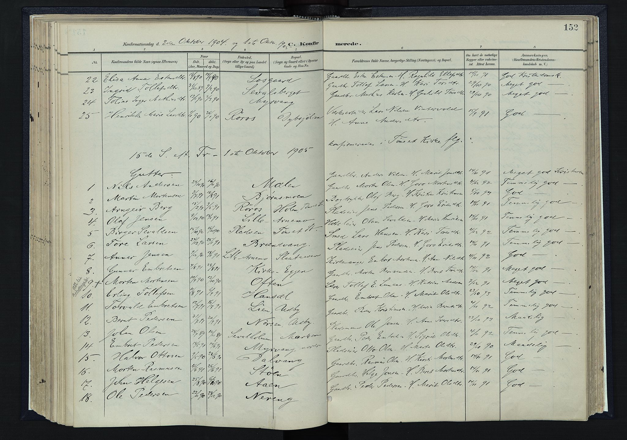 Tynset prestekontor, AV/SAH-PREST-058/H/Ha/Haa/L0025: Ministerialbok nr. 25, 1900-1914, s. 152