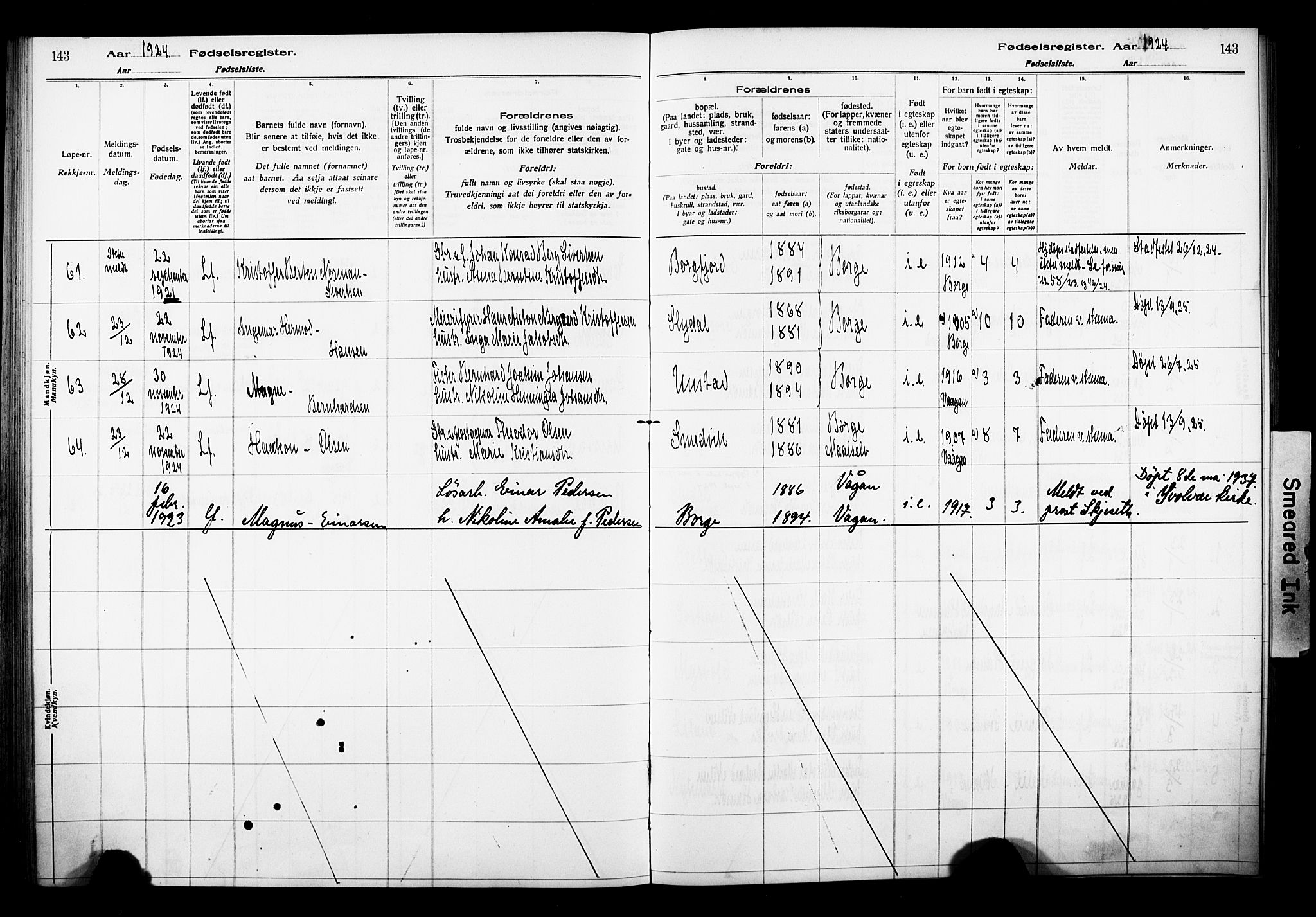 Ministerialprotokoller, klokkerbøker og fødselsregistre - Nordland, SAT/A-1459/880/L1145: Fødselsregister nr. 880.II.4.1, 1916-1929, s. 143