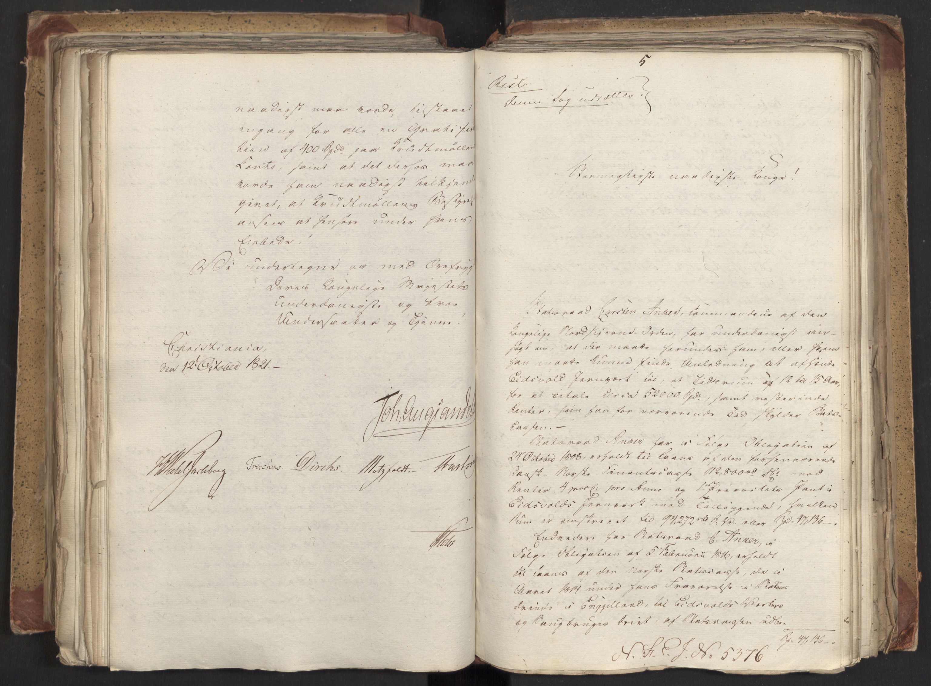 Statsrådsavdelingen i Stockholm, AV/RA-S-1003/D/Da/L0027: Regjeringsinnstillinger nr. 5275-5436, 1821, s. 343