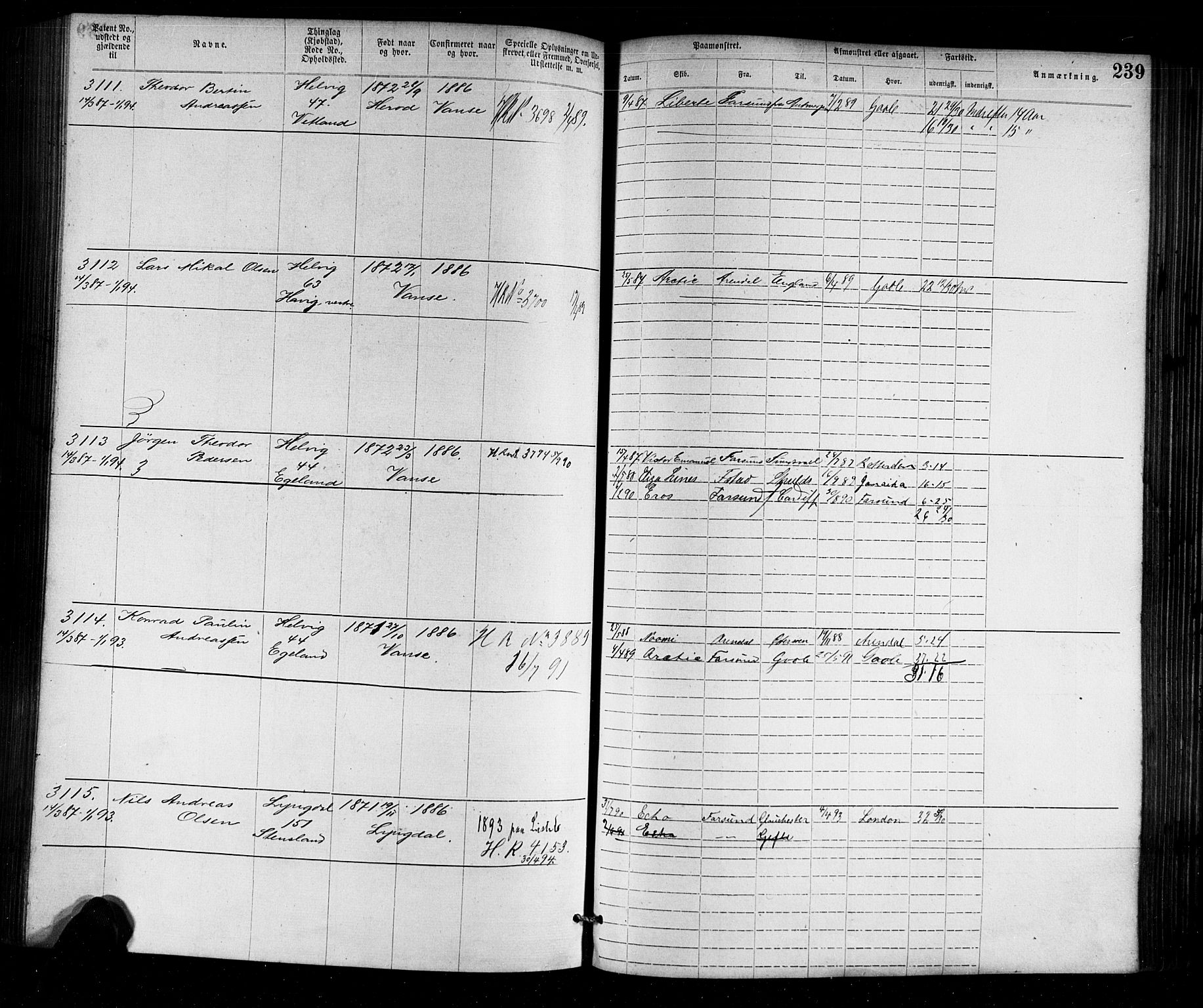 Farsund mønstringskrets, SAK/2031-0017/F/Fa/L0002: Annotasjonsrulle nr 1921-3815 med register, M-2, 1877-1894, s. 269