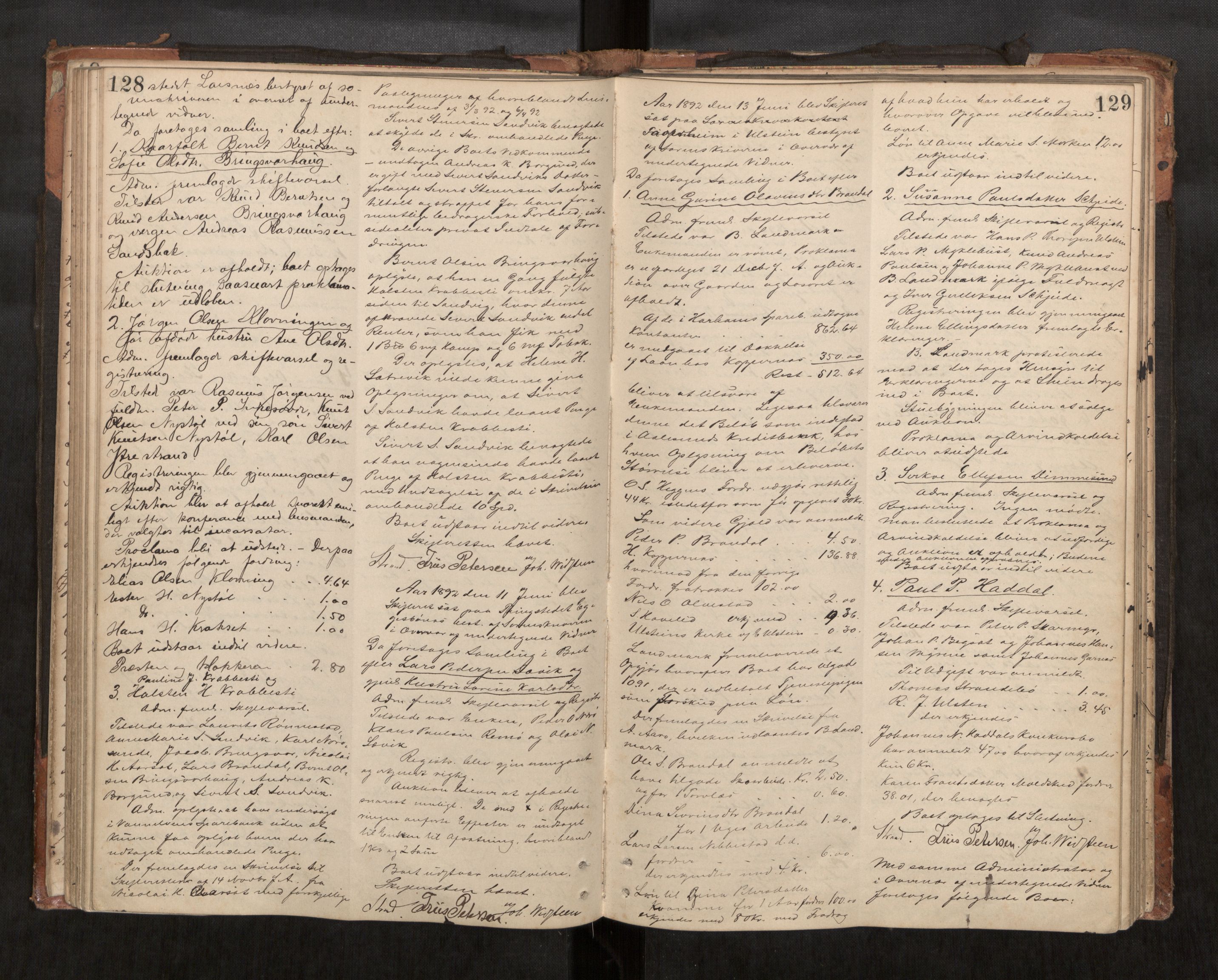 Søre Sunnmøre sorenskriveri, AV/SAT-A-4122/1/3/3B/L0006: Skiftebehandlings- / Skifteforhandlingsprotokollar, 1883-1895, s. 128-129