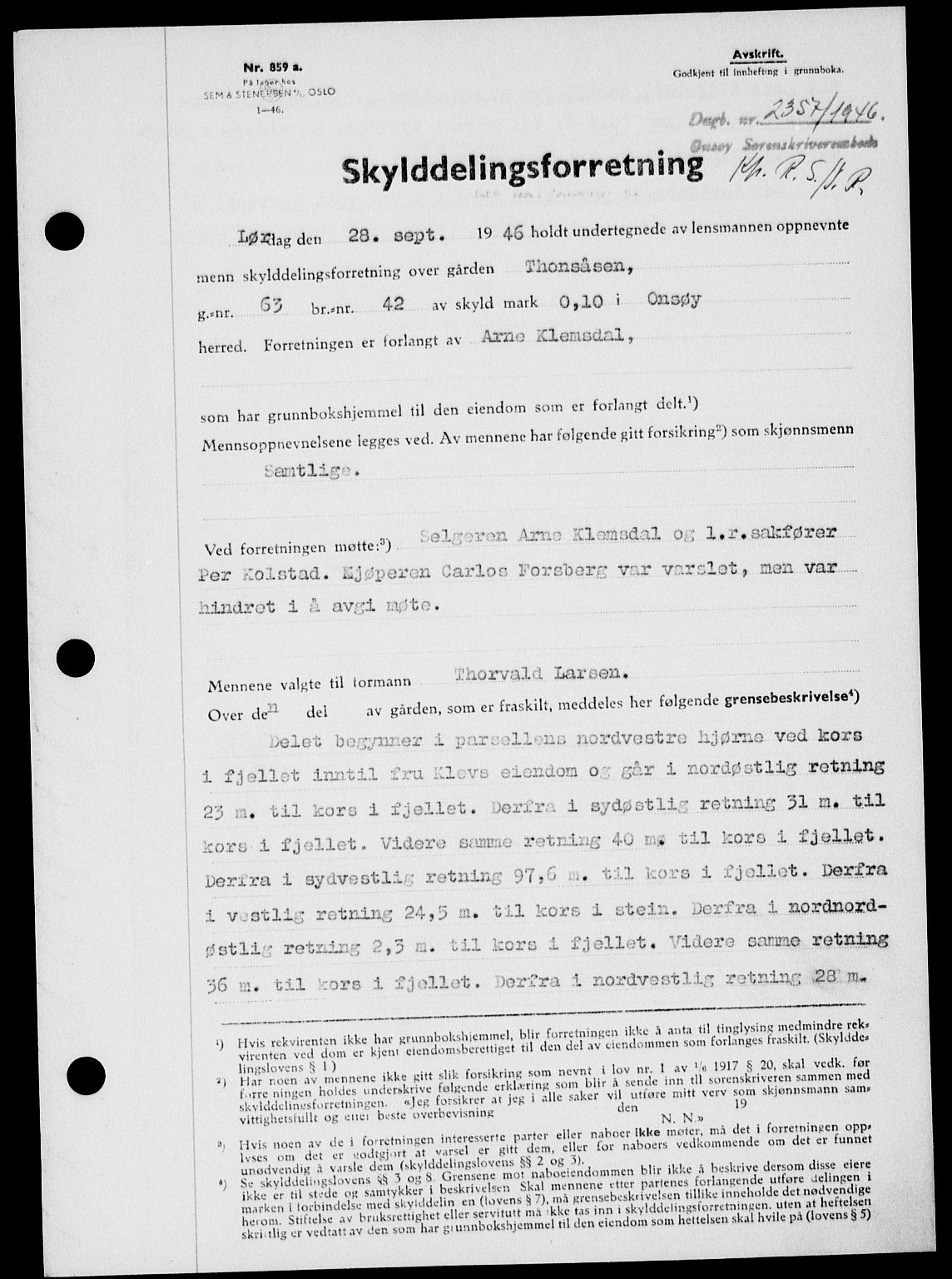 Onsøy sorenskriveri, SAO/A-10474/G/Ga/Gab/L0017: Pantebok nr. II A-17, 1946-1946, Dagboknr: 2357/1946