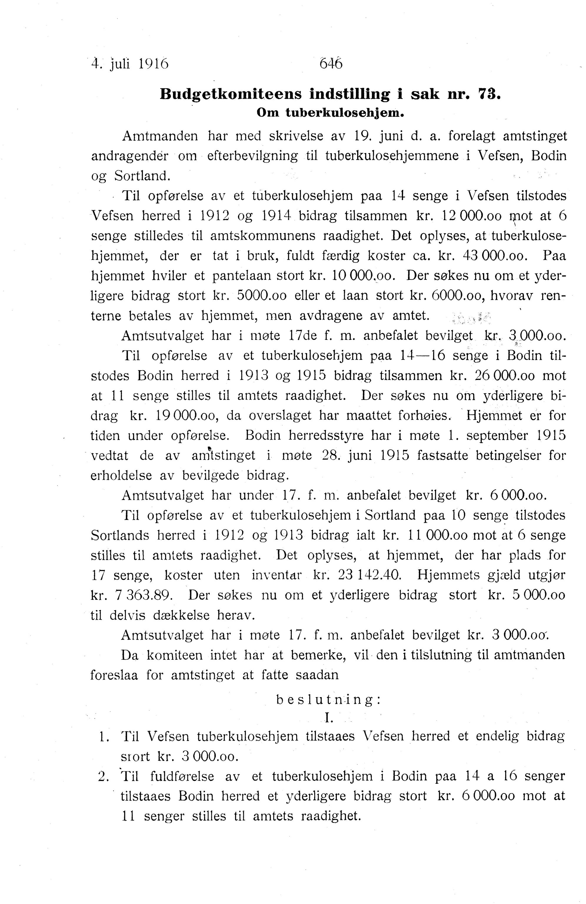 Nordland Fylkeskommune. Fylkestinget, AIN/NFK-17/176/A/Ac/L0039: Fylkestingsforhandlinger 1916, 1916