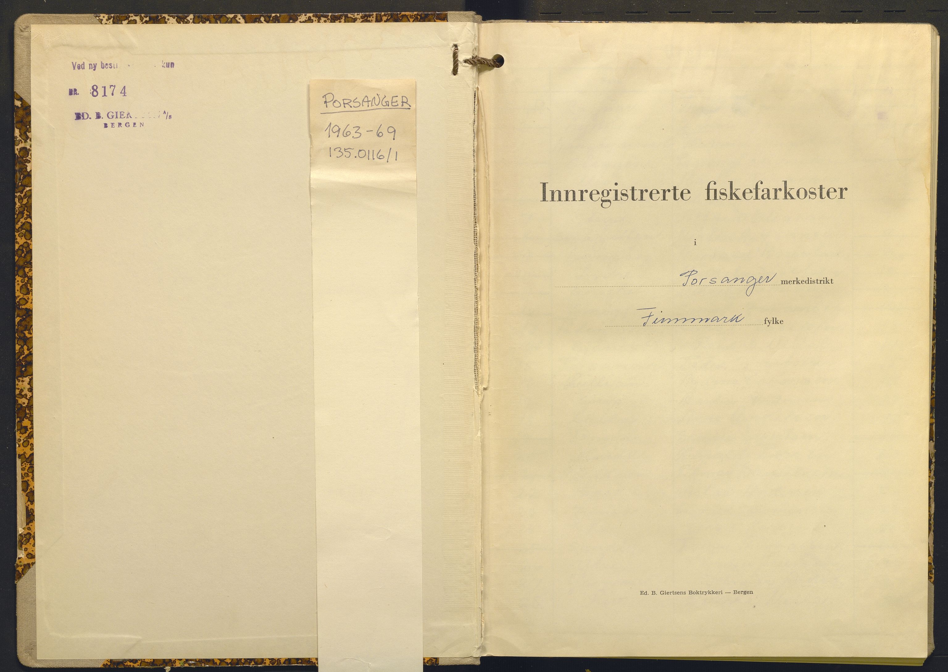 Fiskeridirektoratet - 1 Adm. ledelse - 13 Båtkontoret, AV/SAB-A-2003/I/Ia/Ia.a/L0049: 135.0116/1 Merkeprotokoll - Porsanger, 1963-1969