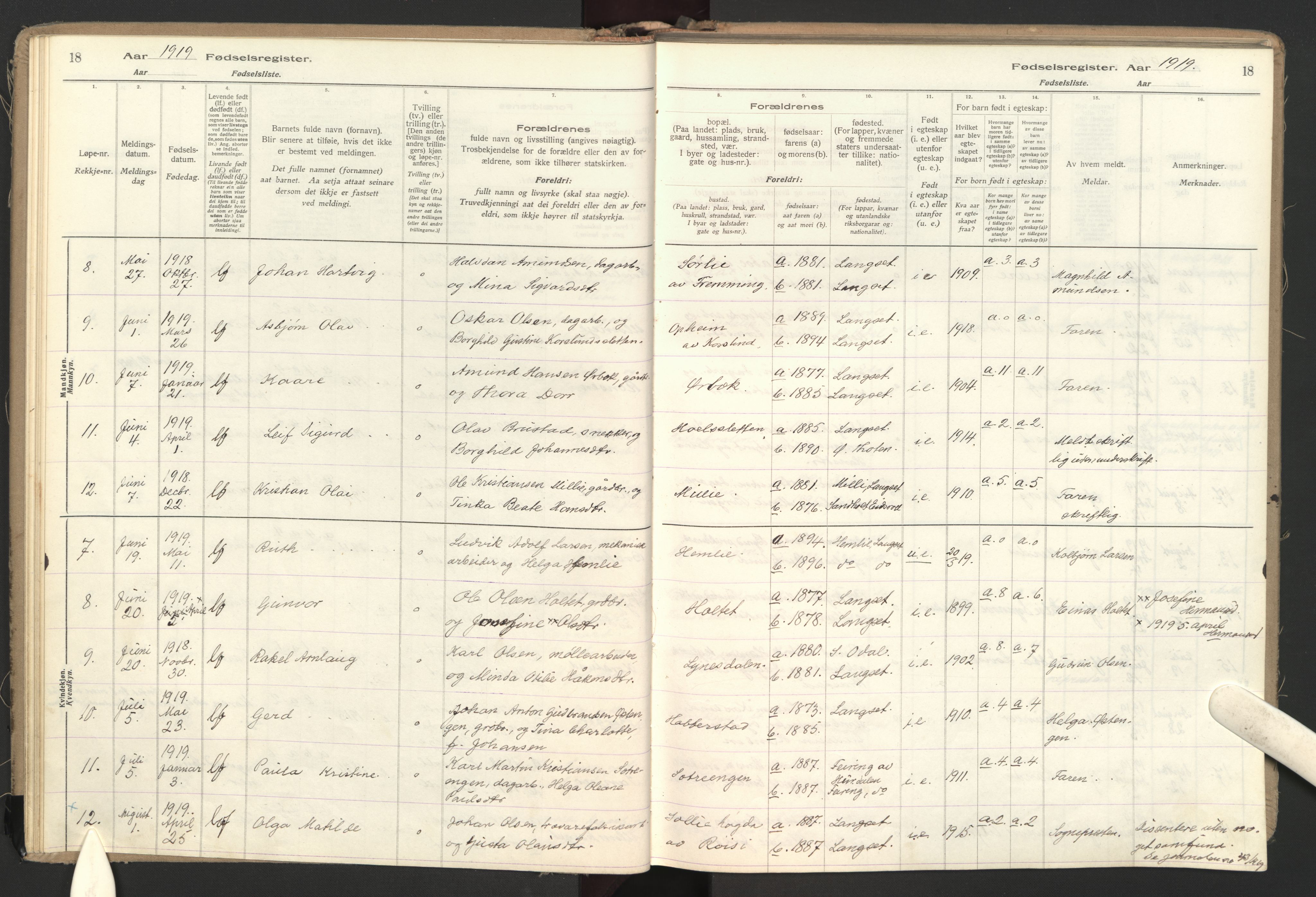 Eidsvoll prestekontor Kirkebøker, AV/SAO-A-10888/J/Jb/L0001: Fødselsregister nr. II 1, 1916-1959, s. 18