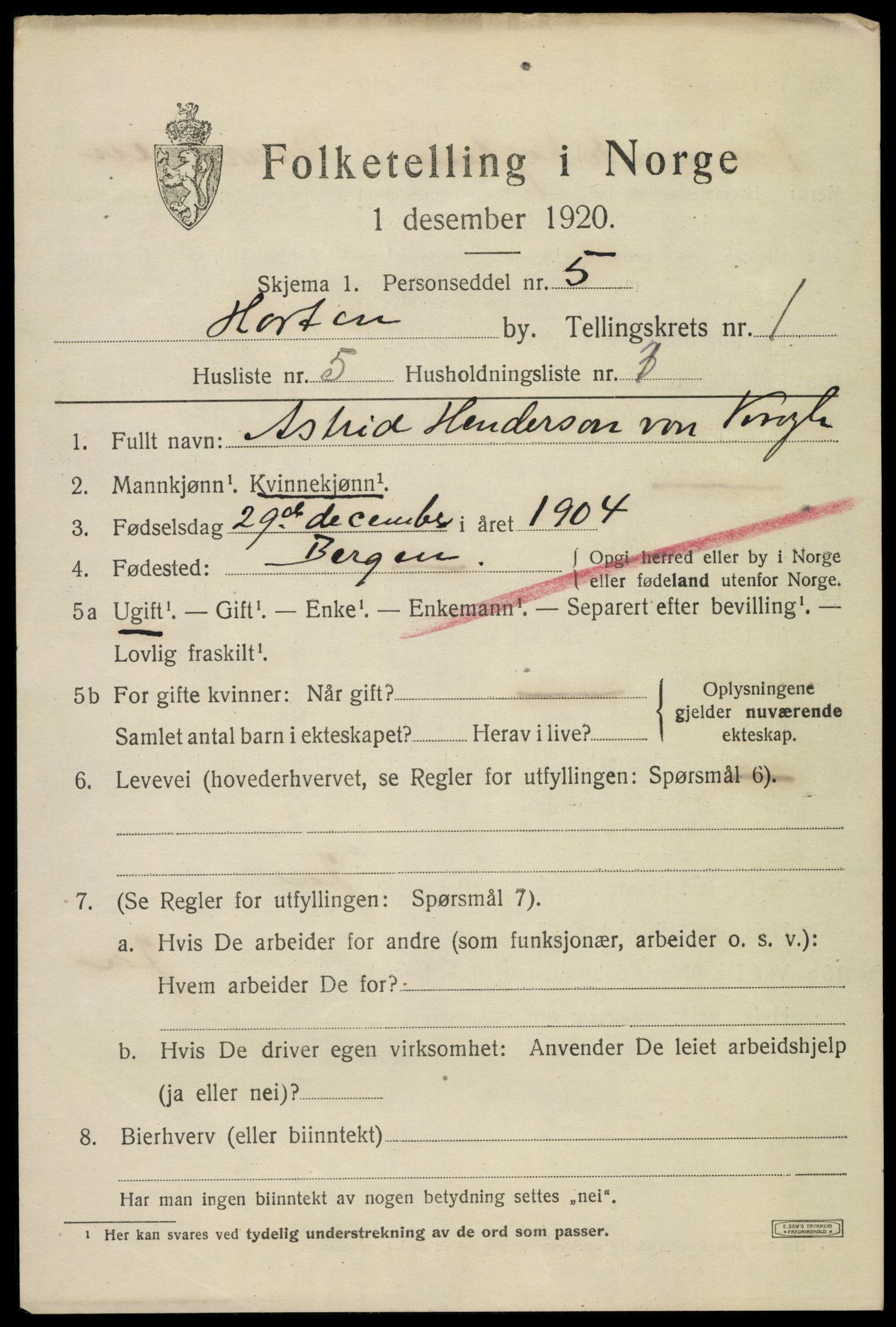 SAKO, Folketelling 1920 for 0703 Horten kjøpstad, 1920, s. 8413