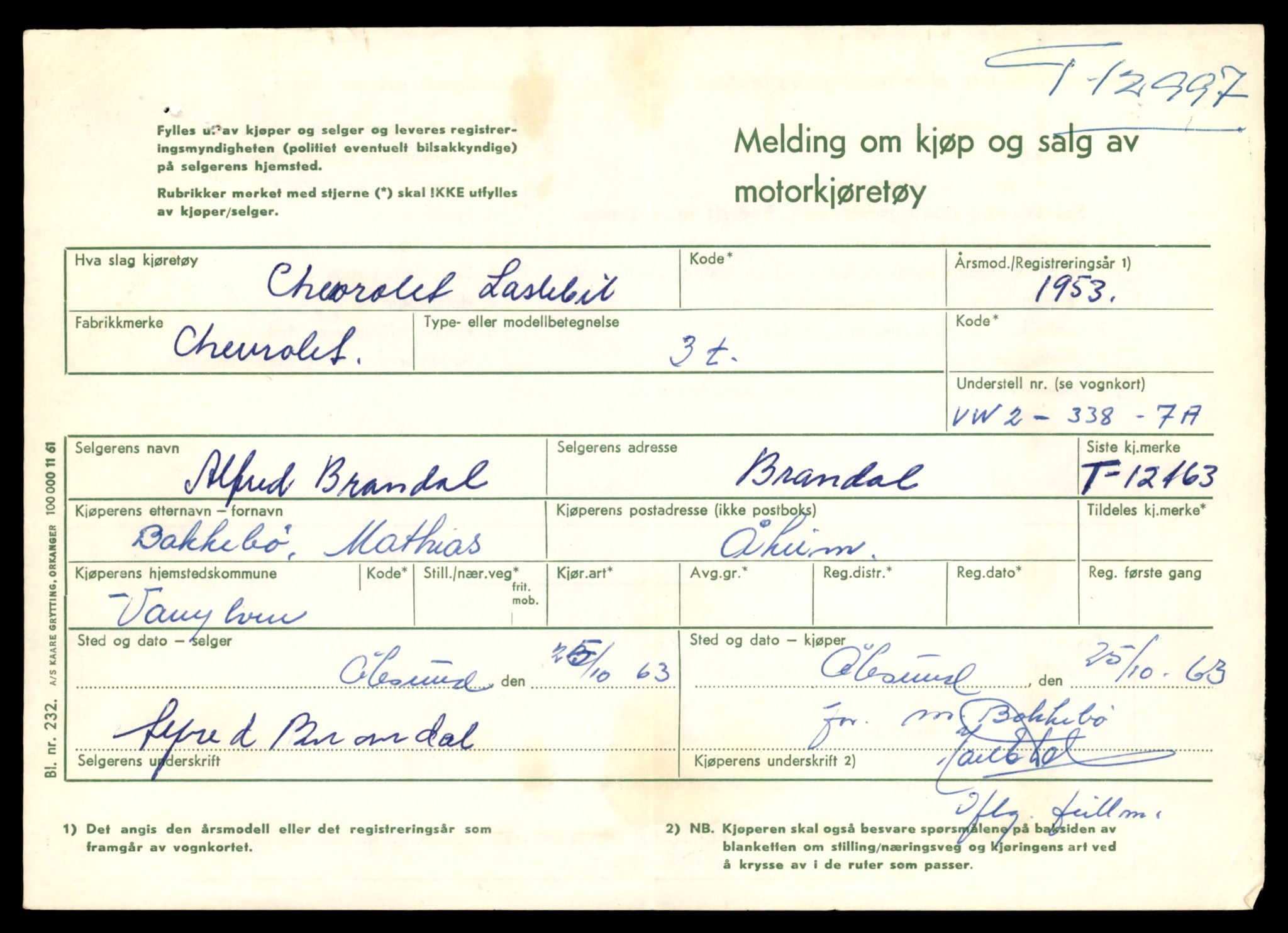 Møre og Romsdal vegkontor - Ålesund trafikkstasjon, AV/SAT-A-4099/F/Fe/L0036: Registreringskort for kjøretøy T 12831 - T 13030, 1927-1998, s. 2411