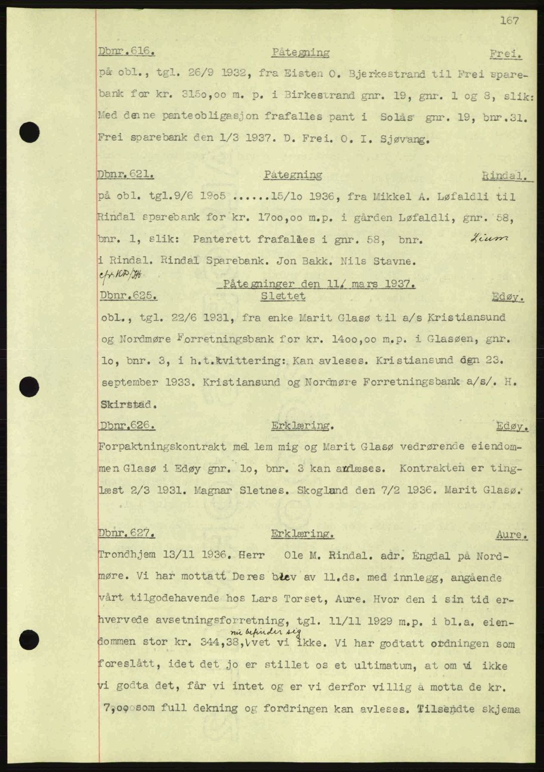 Nordmøre sorenskriveri, SAT/A-4132/1/2/2Ca: Pantebok nr. C80, 1936-1939, Dagboknr: 616/1937