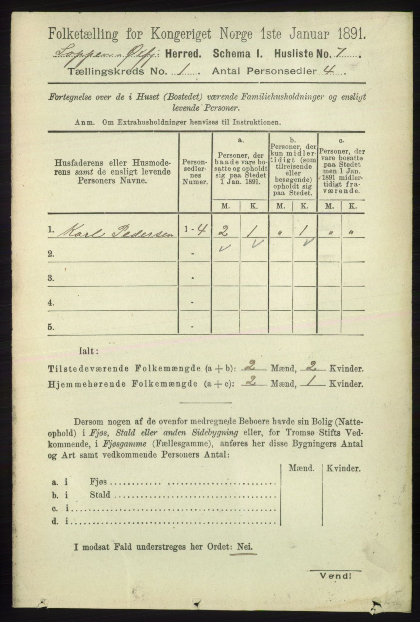 RA, Folketelling 1891 for 2014 Loppa herred, 1891, s. 23