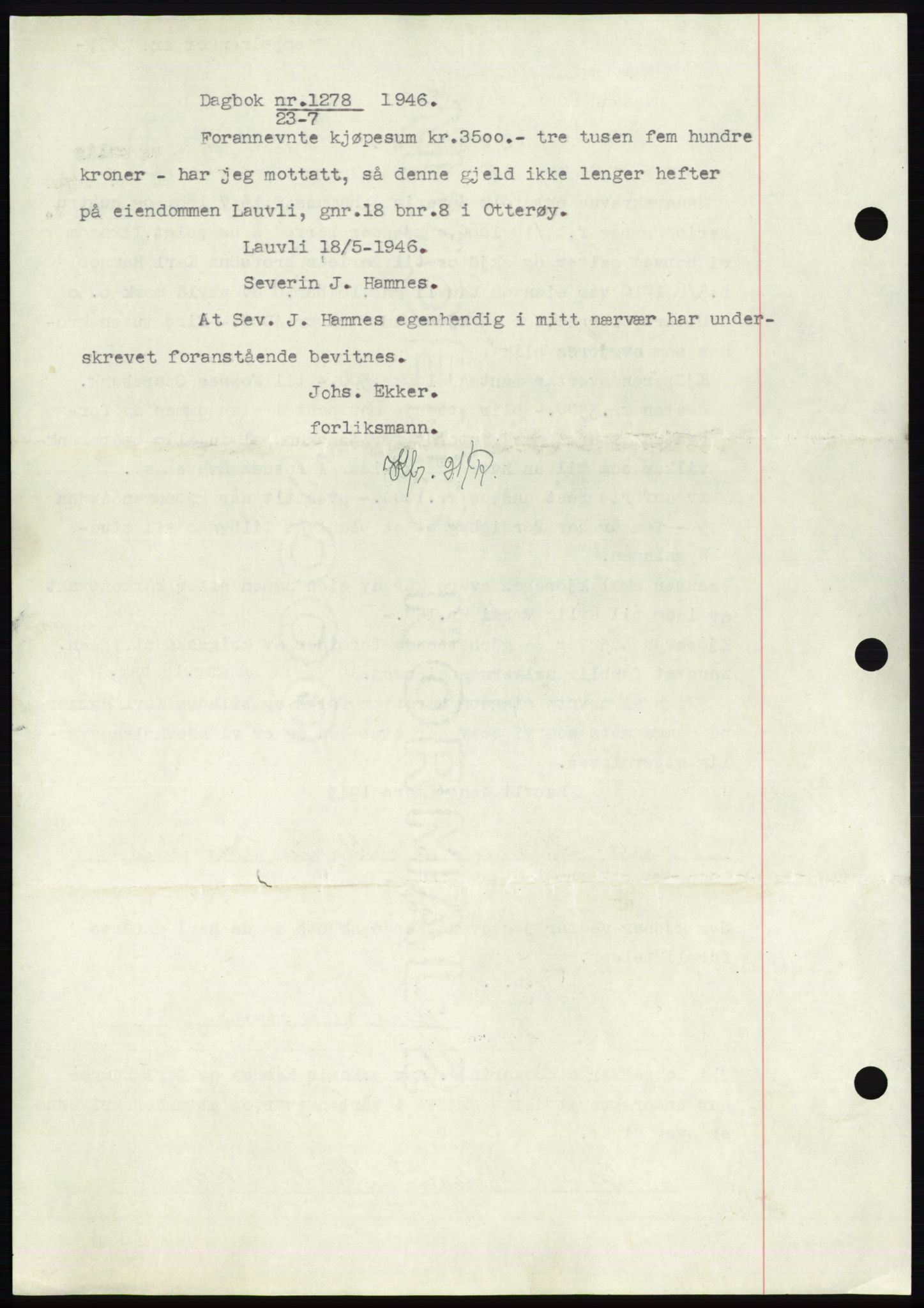 Namdal sorenskriveri, SAT/A-4133/1/2/2C: Pantebok nr. -, 1942-1943, Dagboknr: 1278/1943