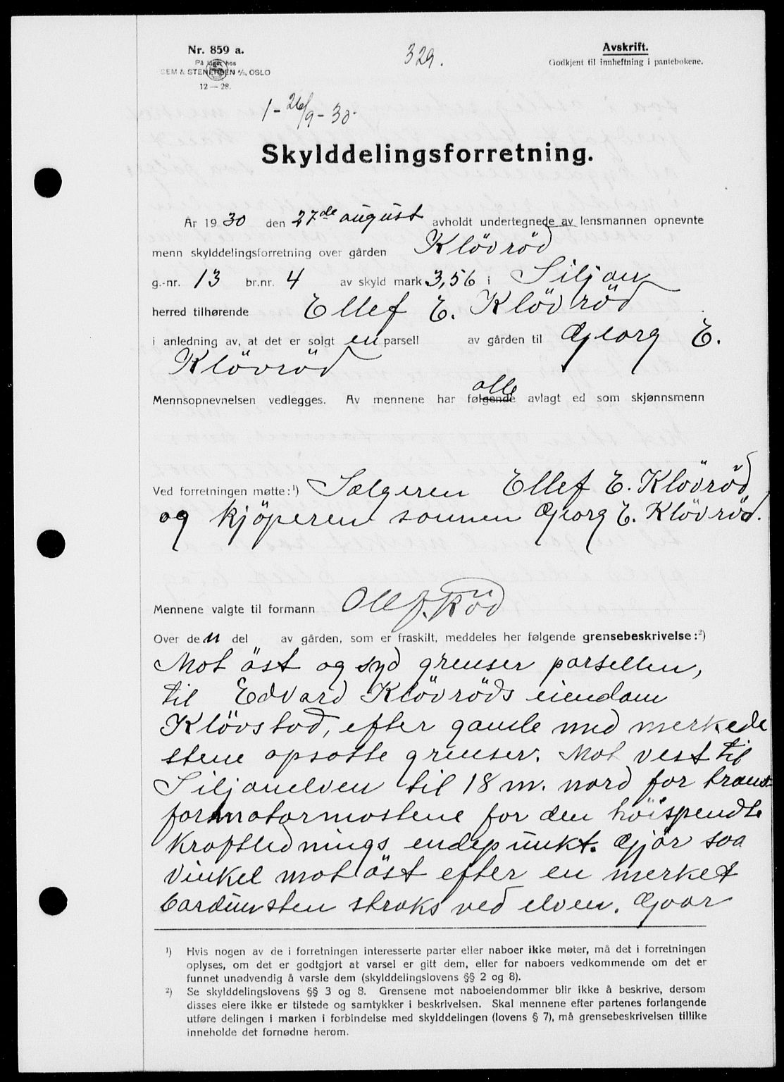 Gjerpen sorenskriveri, SAKO/A-216/G/Ga/Gaa/L0054: Pantebok nr. I 54-56, 1930-1931, s. 329, Tingl.dato: 26.09.1930