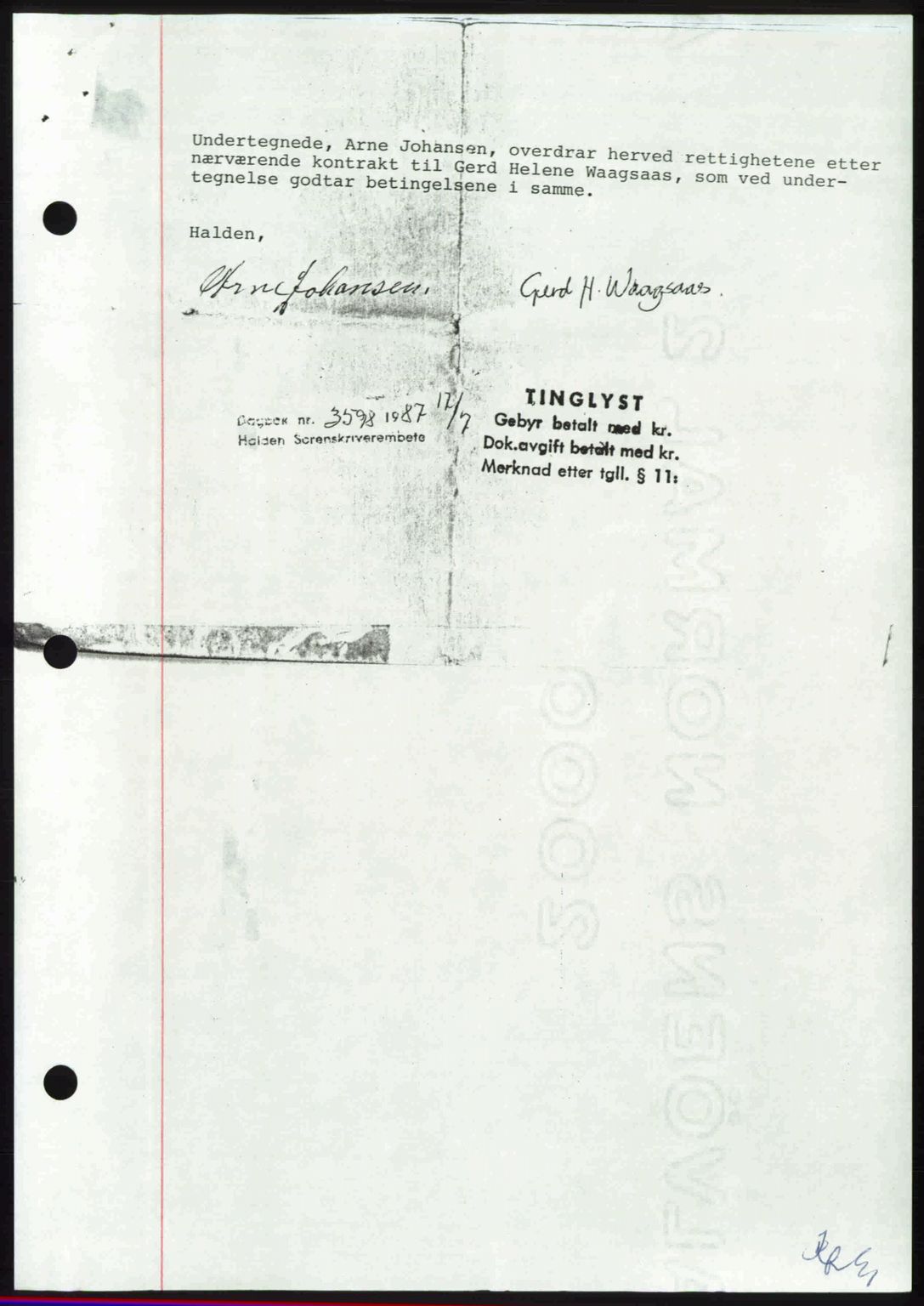 Idd og Marker sorenskriveri, SAO/A-10283/G/Gb/Gbb/L0012: Pantebok nr. A12, 1949-1949, Dagboknr: 3598/1987