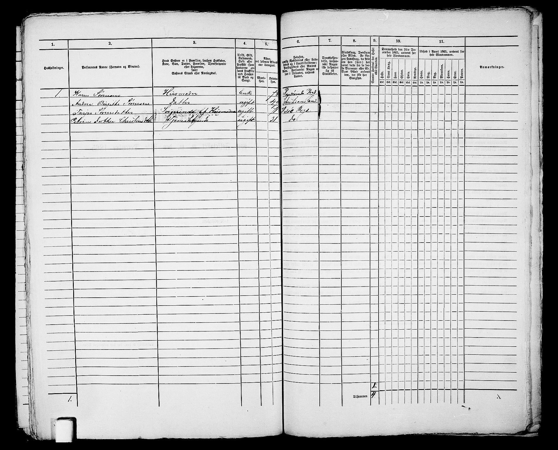 RA, Folketelling 1865 for 1001P Kristiansand prestegjeld, 1865, s. 505