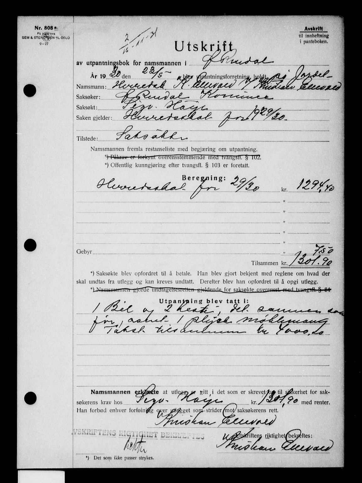 Nord-Østerdal tingrett, SAH/TING-020/H/Hb/Hba/L0046: Pantebok nr. 46, 1931-1932, Tingl.dato: 16.11.1931