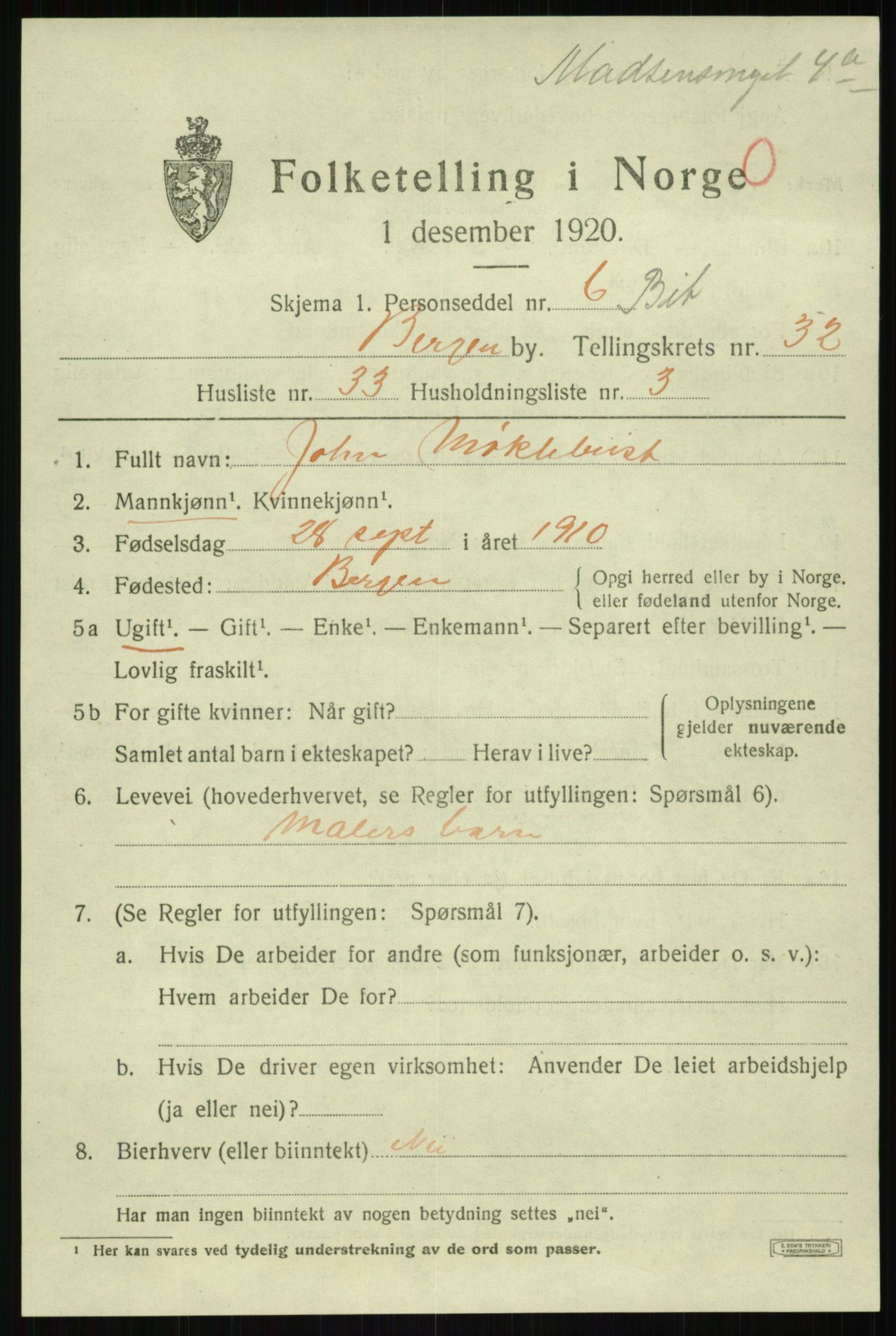 SAB, Folketelling 1920 for 1301 Bergen kjøpstad, 1920, s. 98869