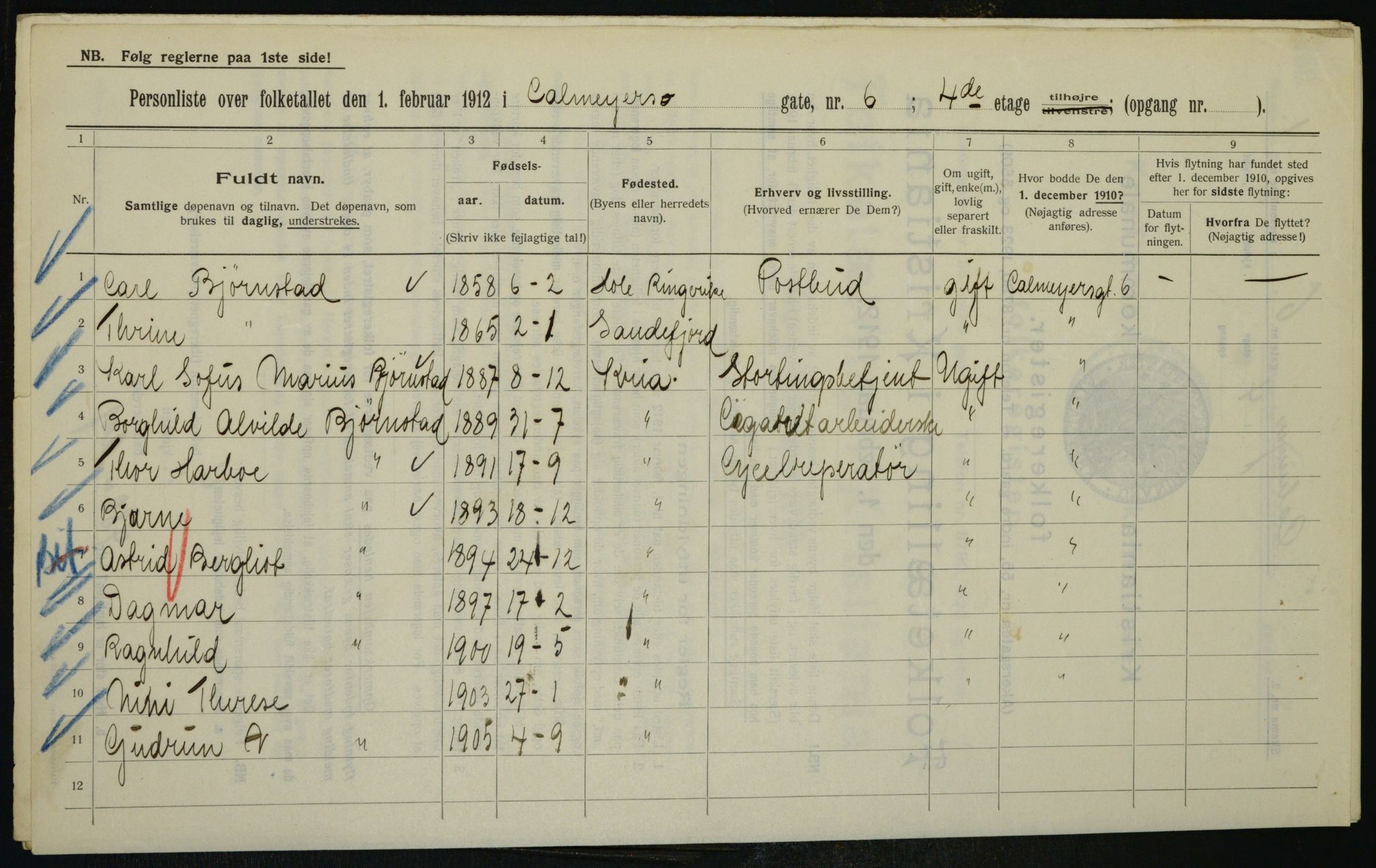 OBA, Kommunal folketelling 1.2.1912 for Kristiania, 1912, s. 11254