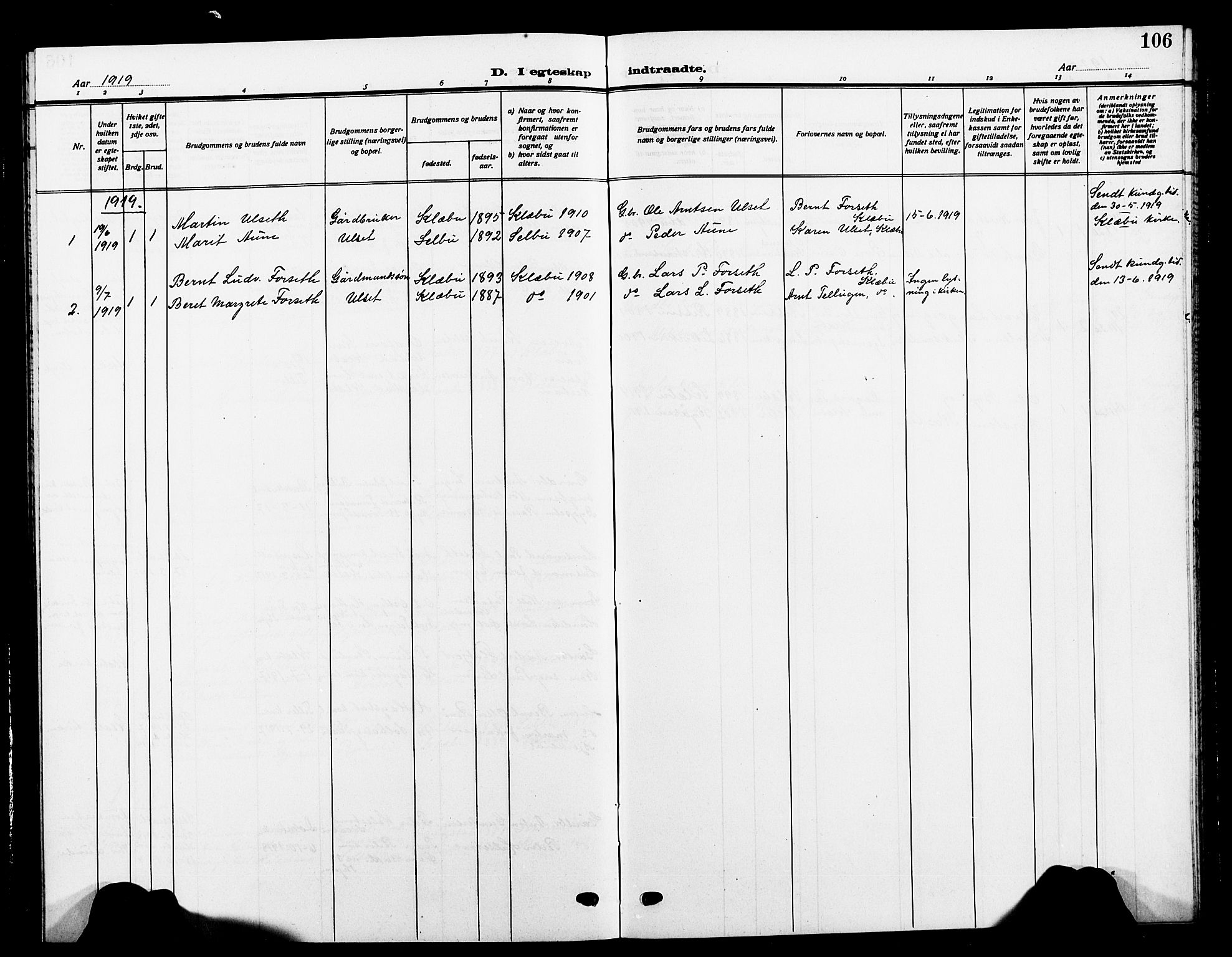 Ministerialprotokoller, klokkerbøker og fødselsregistre - Sør-Trøndelag, AV/SAT-A-1456/618/L0453: Klokkerbok nr. 618C04, 1907-1925, s. 106