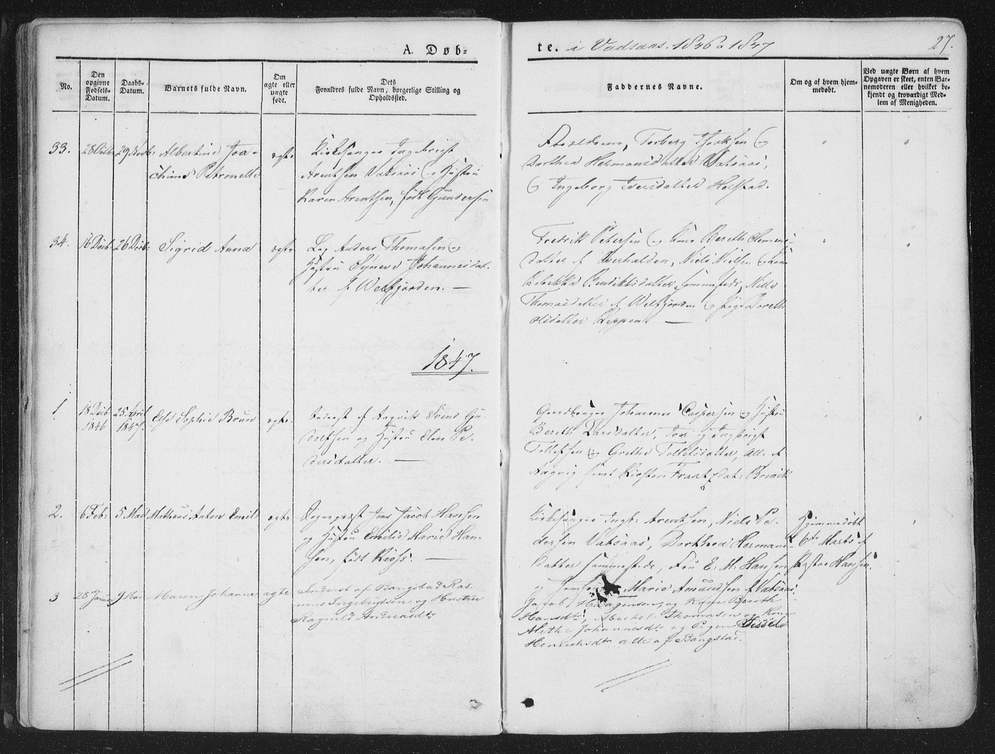 Ministerialprotokoller, klokkerbøker og fødselsregistre - Nordland, SAT/A-1459/810/L0144: Ministerialbok nr. 810A07 /1, 1841-1862, s. 27