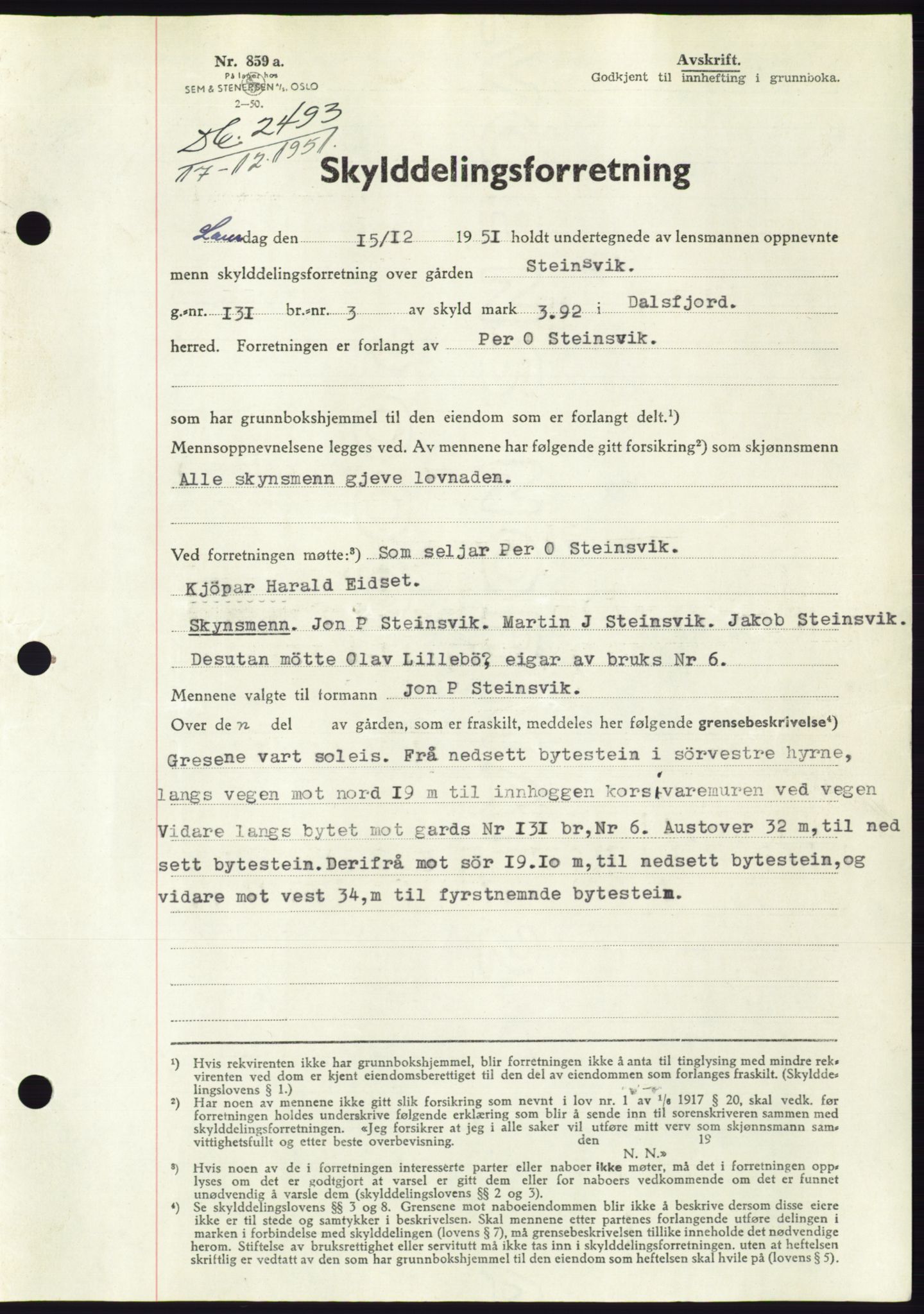 Søre Sunnmøre sorenskriveri, AV/SAT-A-4122/1/2/2C/L0090: Pantebok nr. 16A, 1951-1951, Dagboknr: 2493/1951