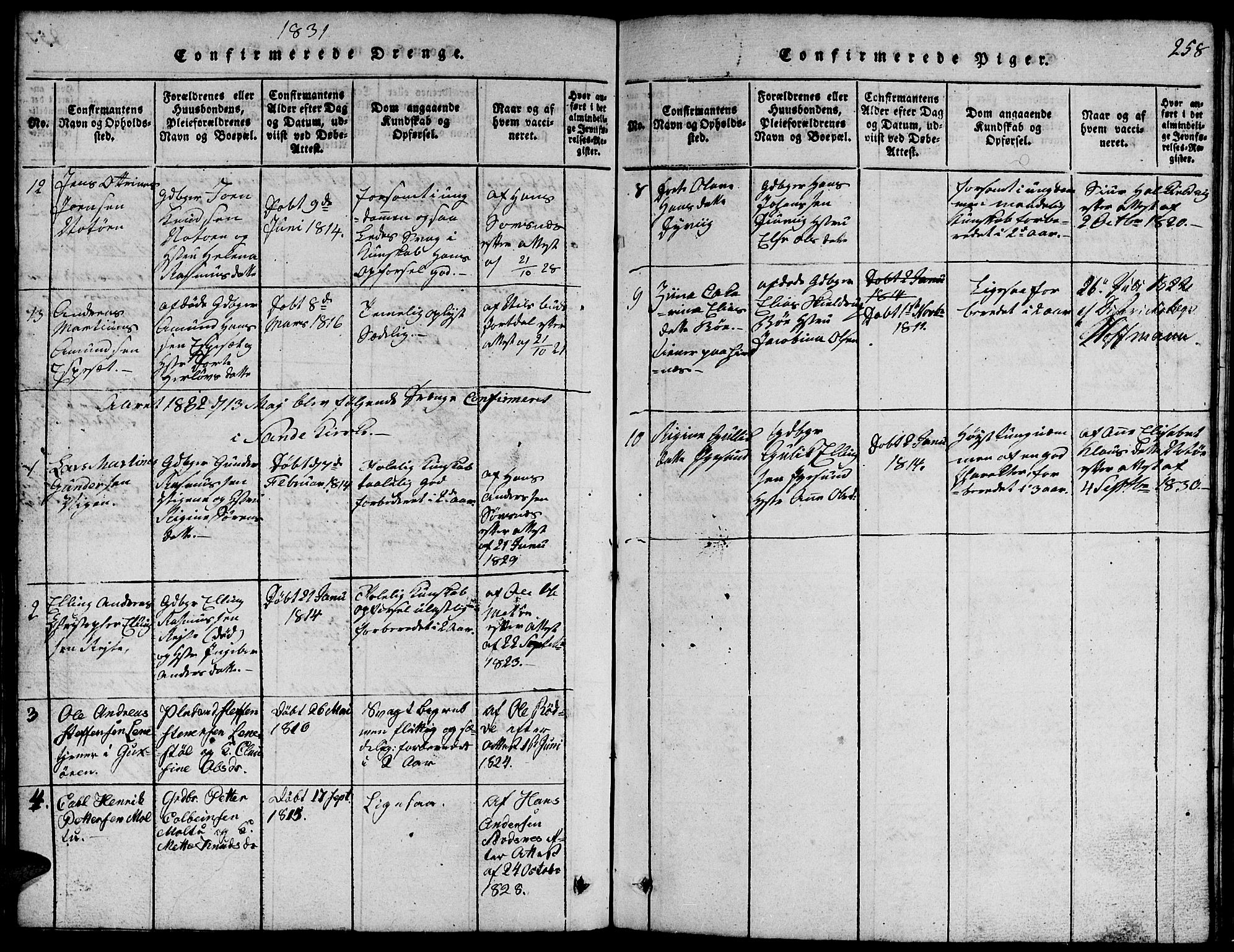 Ministerialprotokoller, klokkerbøker og fødselsregistre - Møre og Romsdal, SAT/A-1454/507/L0078: Klokkerbok nr. 507C01, 1816-1840, s. 258
