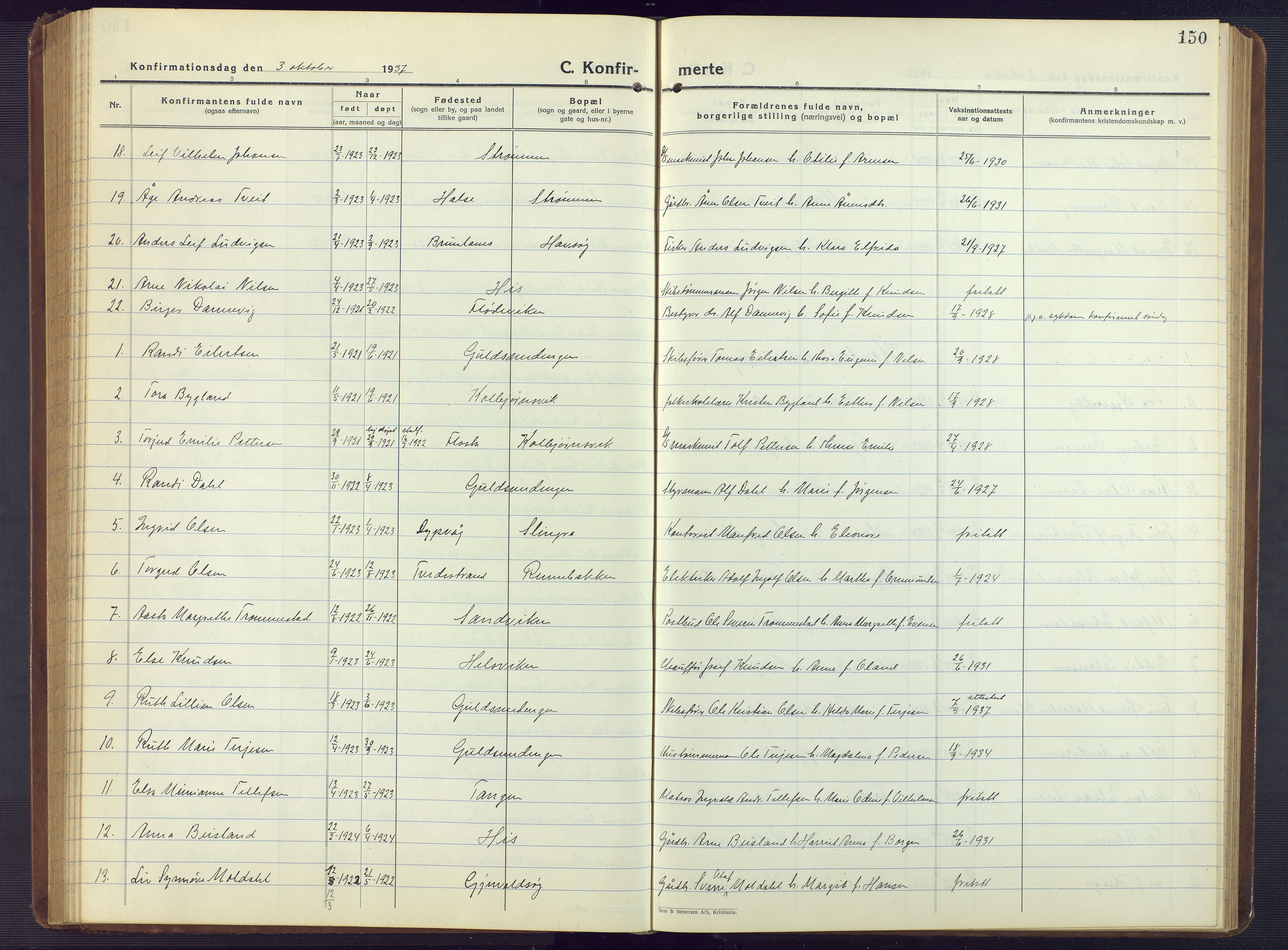 Hisøy sokneprestkontor, AV/SAK-1111-0020/F/Fb/L0005: Klokkerbok nr. B 5, 1924-1946, s. 150