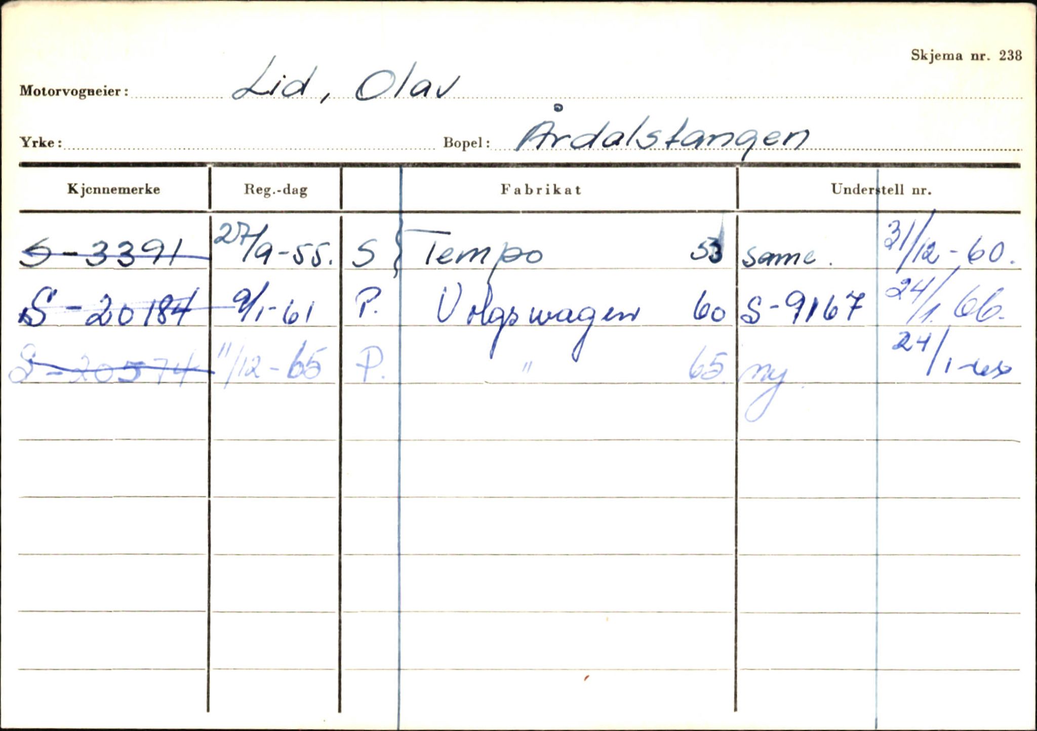 Statens vegvesen, Sogn og Fjordane vegkontor, AV/SAB-A-5301/4/F/L0145: Registerkort Vågsøy S-Å. Årdal I-P, 1945-1975, s. 1417
