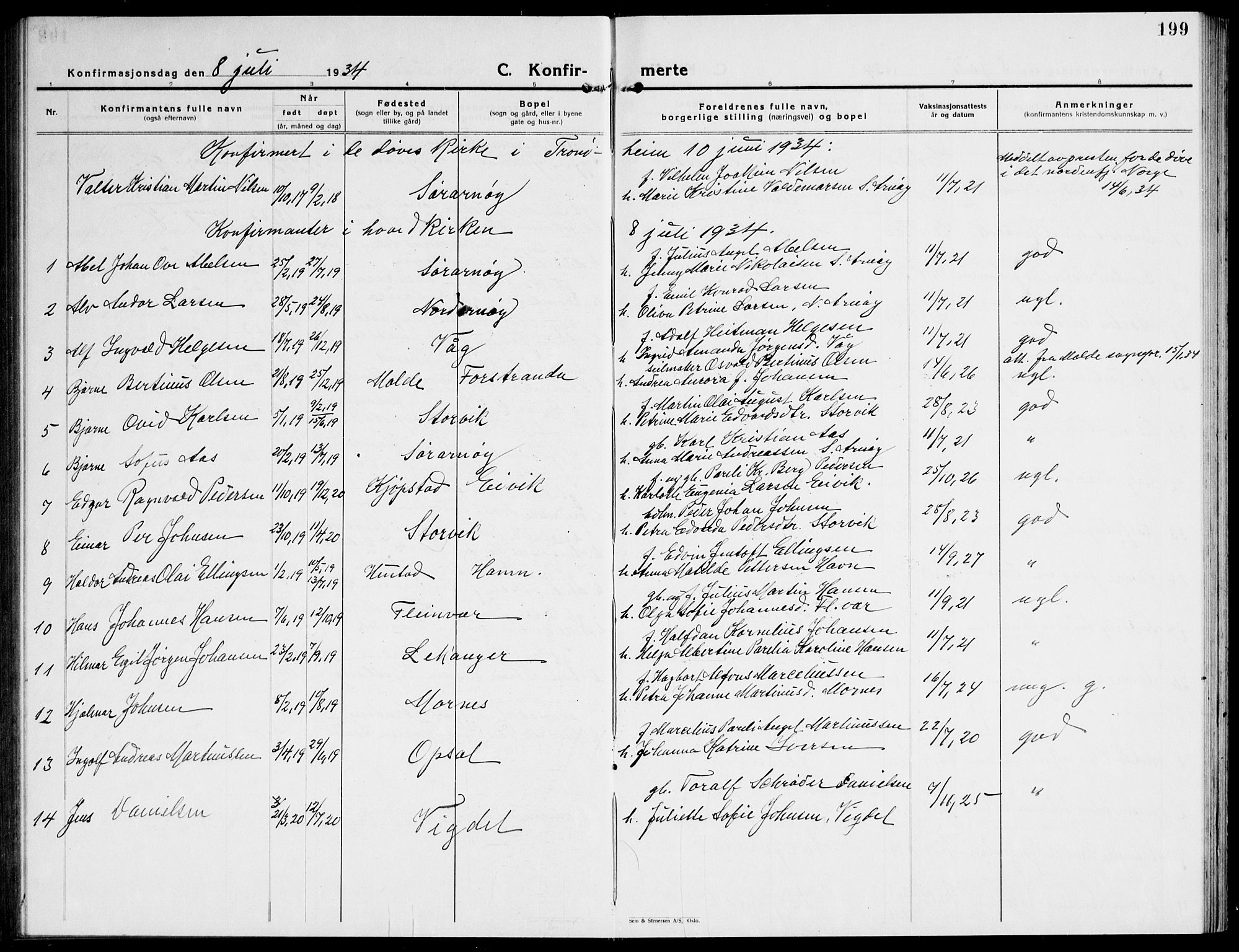 Ministerialprotokoller, klokkerbøker og fødselsregistre - Nordland, AV/SAT-A-1459/805/L0111: Klokkerbok nr. 805C07, 1925-1943, s. 199