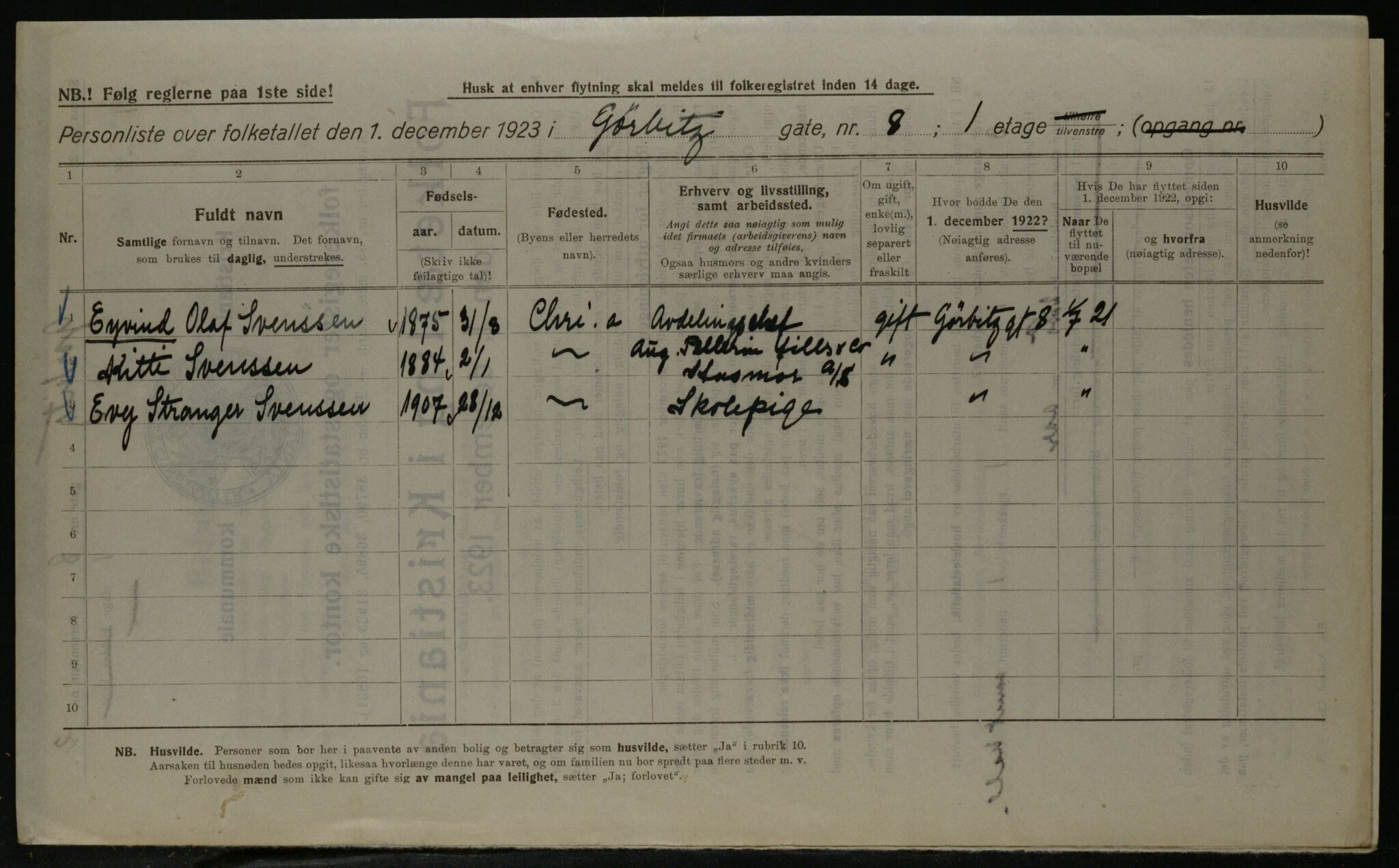 OBA, Kommunal folketelling 1.12.1923 for Kristiania, 1923, s. 36672