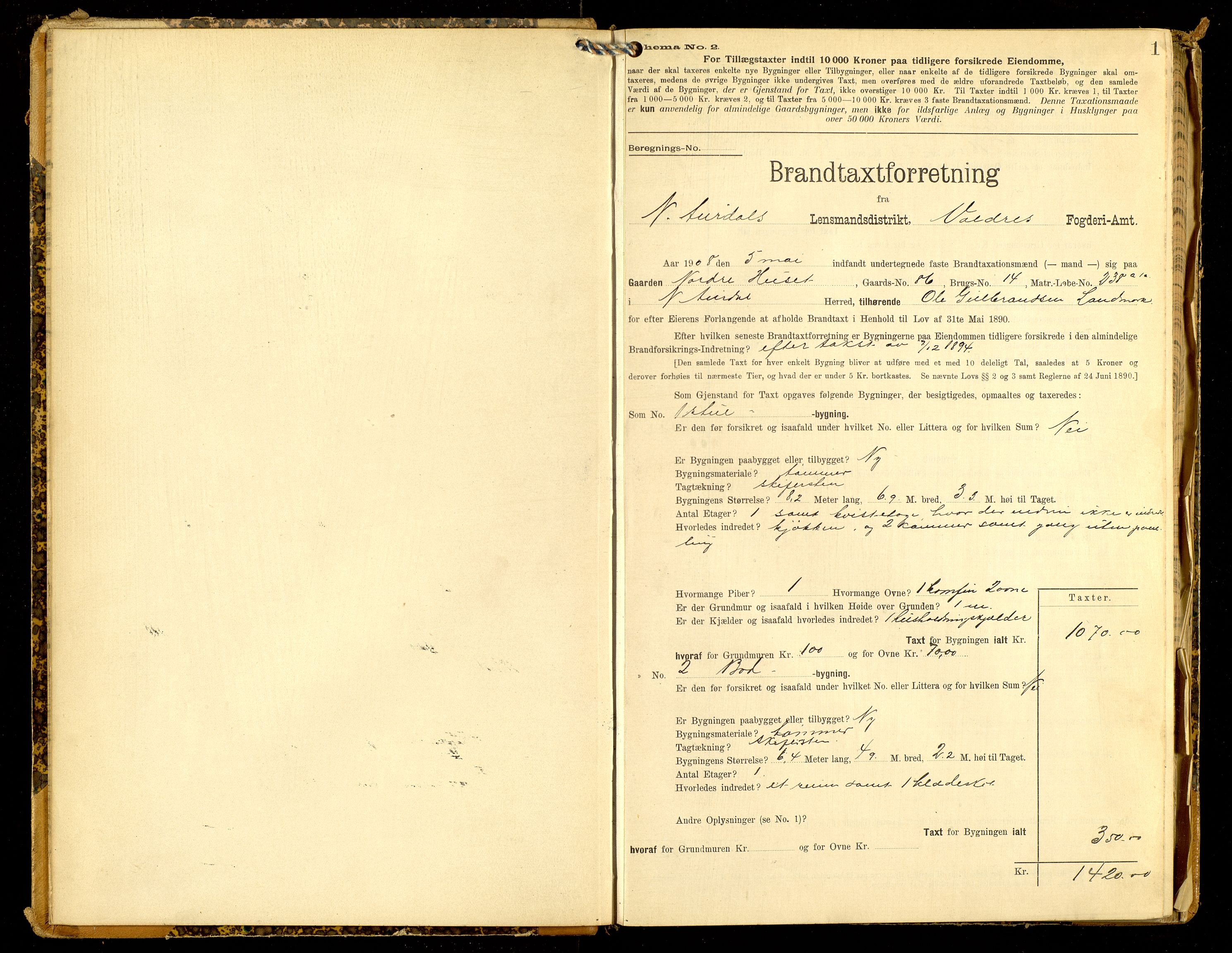 Norges Brannkasse, Nord-Aurdal, AV/SAH-NBRANA-056/F/L0010: Branntakstprotokoll, 1908-1927